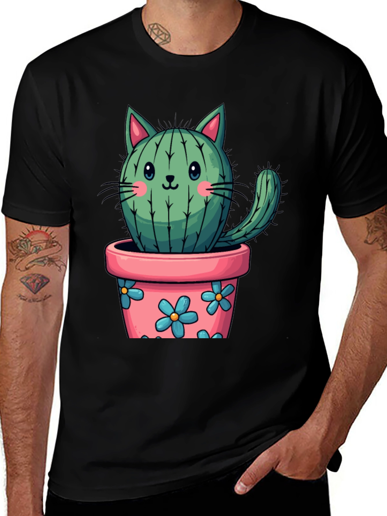 Cactus Cat T-Shirt - Potted Plant Kitten Tee