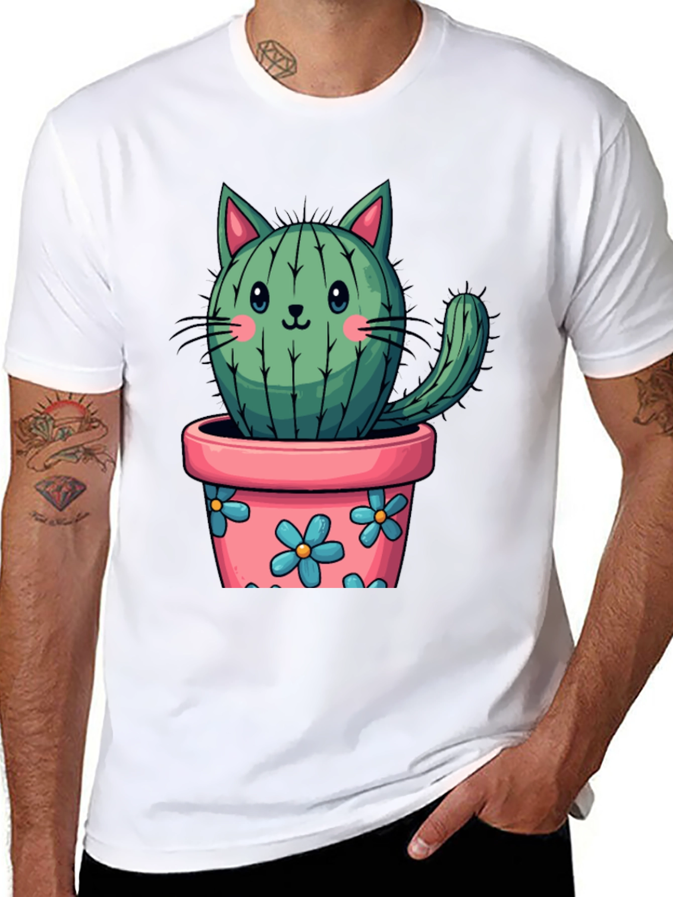 Cactus Cat T-Shirt - Potted Plant Kitten Tee