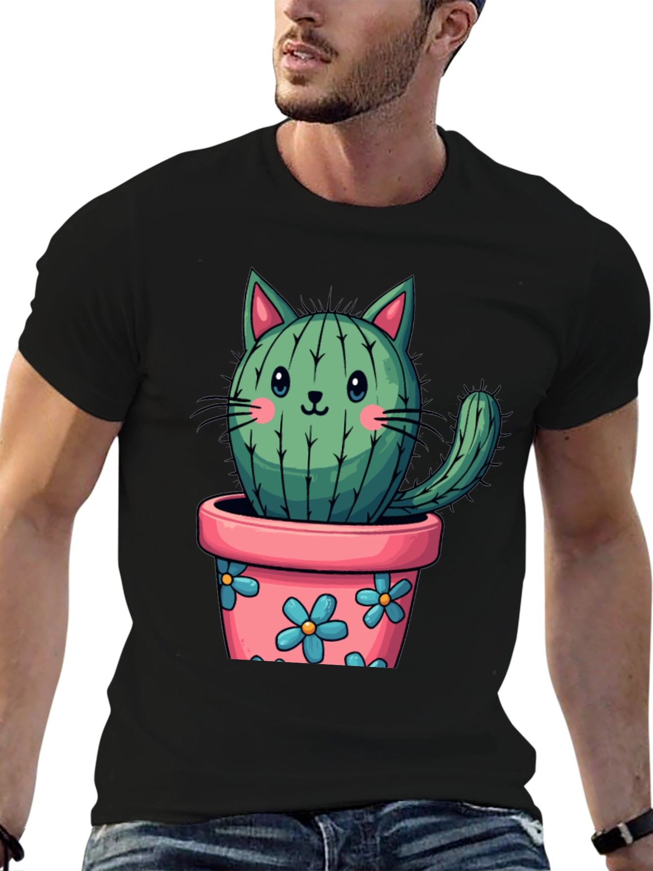 Cactus Cat T-Shirt - Potted Plant Kitten Tee