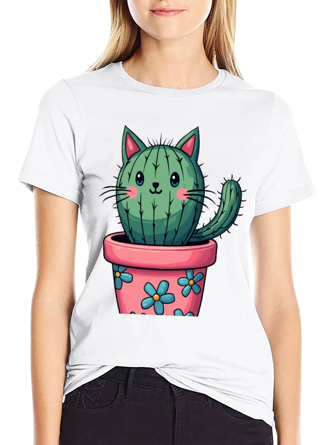 Cactus Cat T-Shirt - Potted Plant Kitten Tee