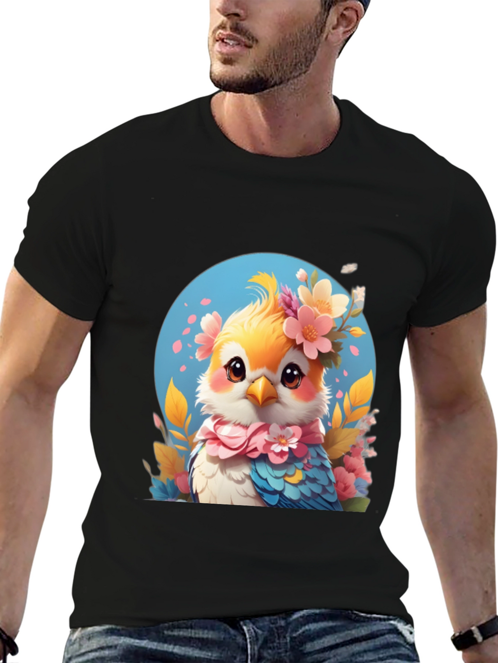 Bird with Floral Crown Graphic Tee