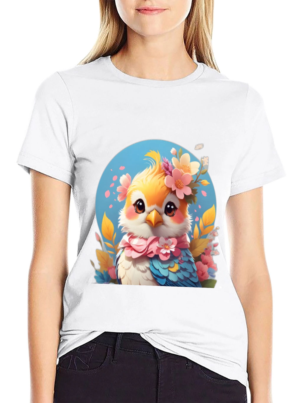 Bird with Floral Crown Graphic Tee