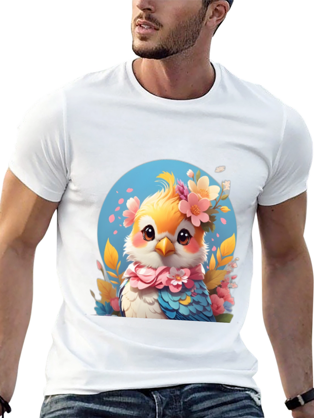 Bird with Floral Crown Graphic Tee