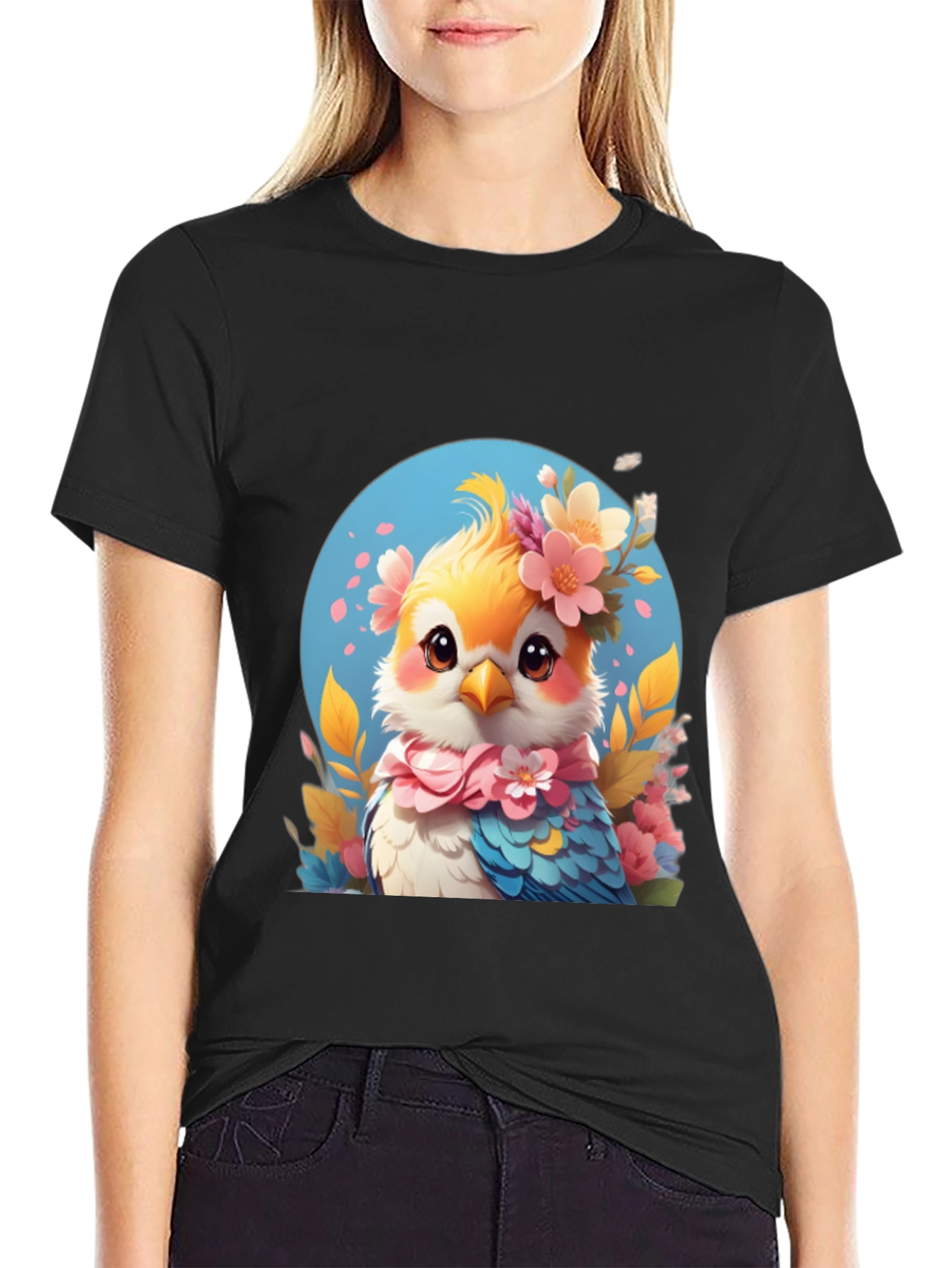 Bird with Floral Crown Graphic Tee