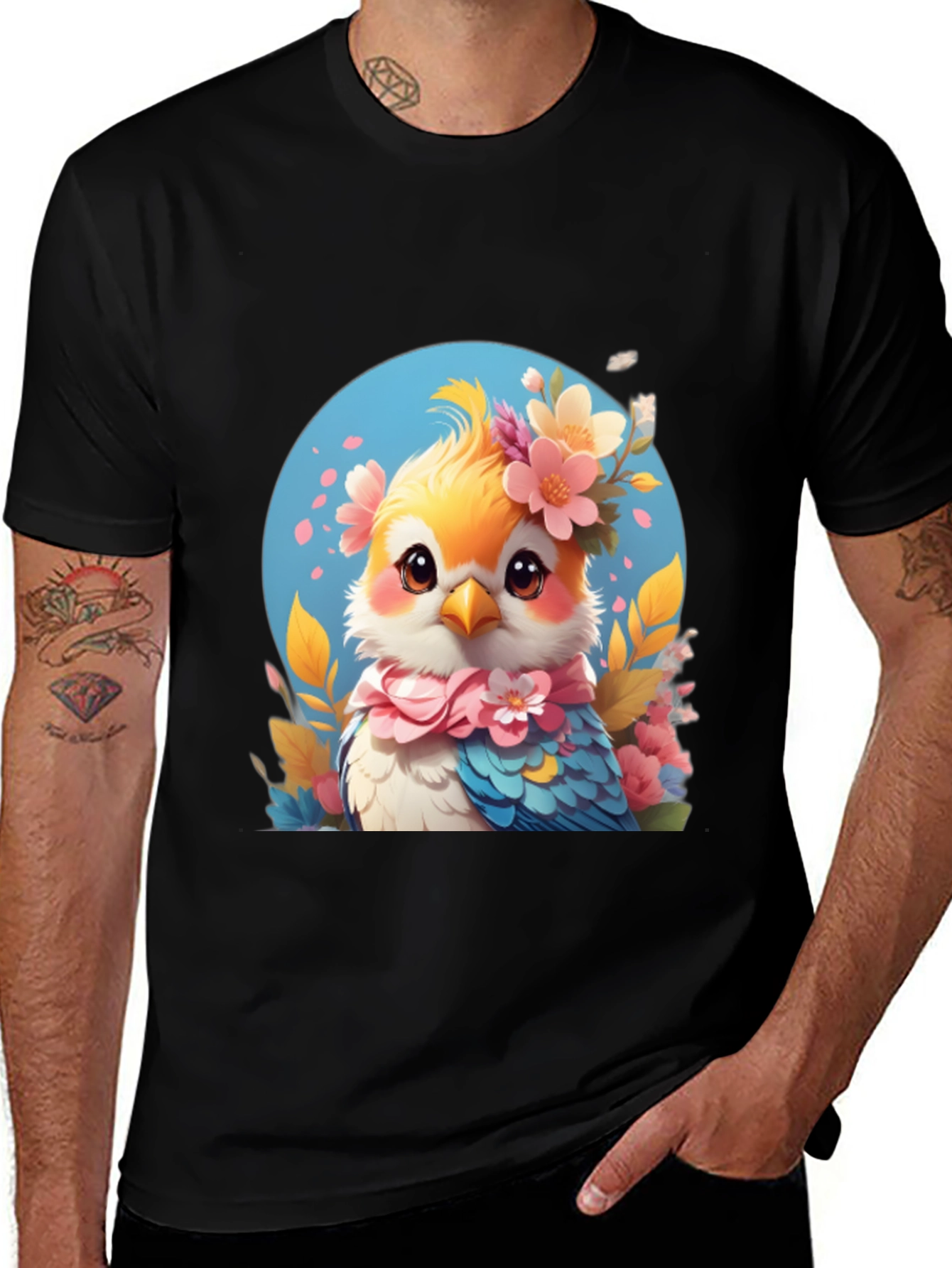 Bird with Floral Crown Graphic Tee