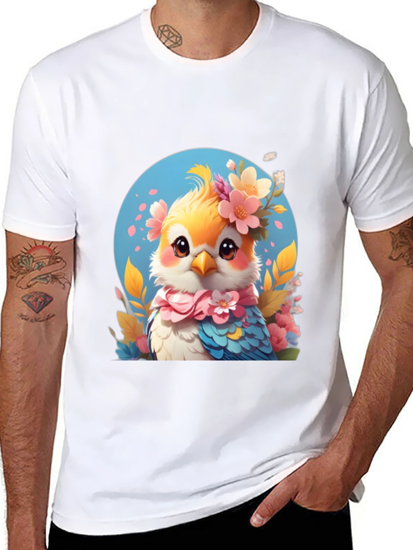 Bird with Floral Crown Graphic Tee