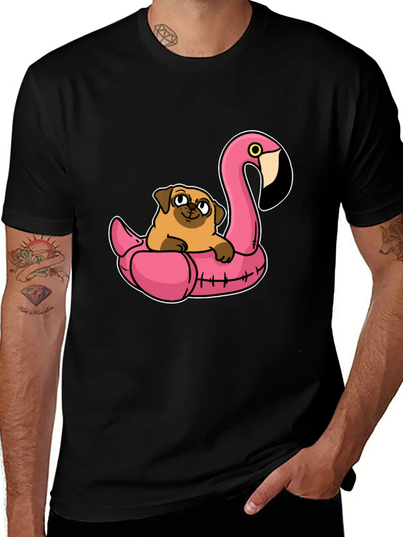 Pug On Flamingo Unisex Casual T-Shirt – Clean Design For Daily Comfort