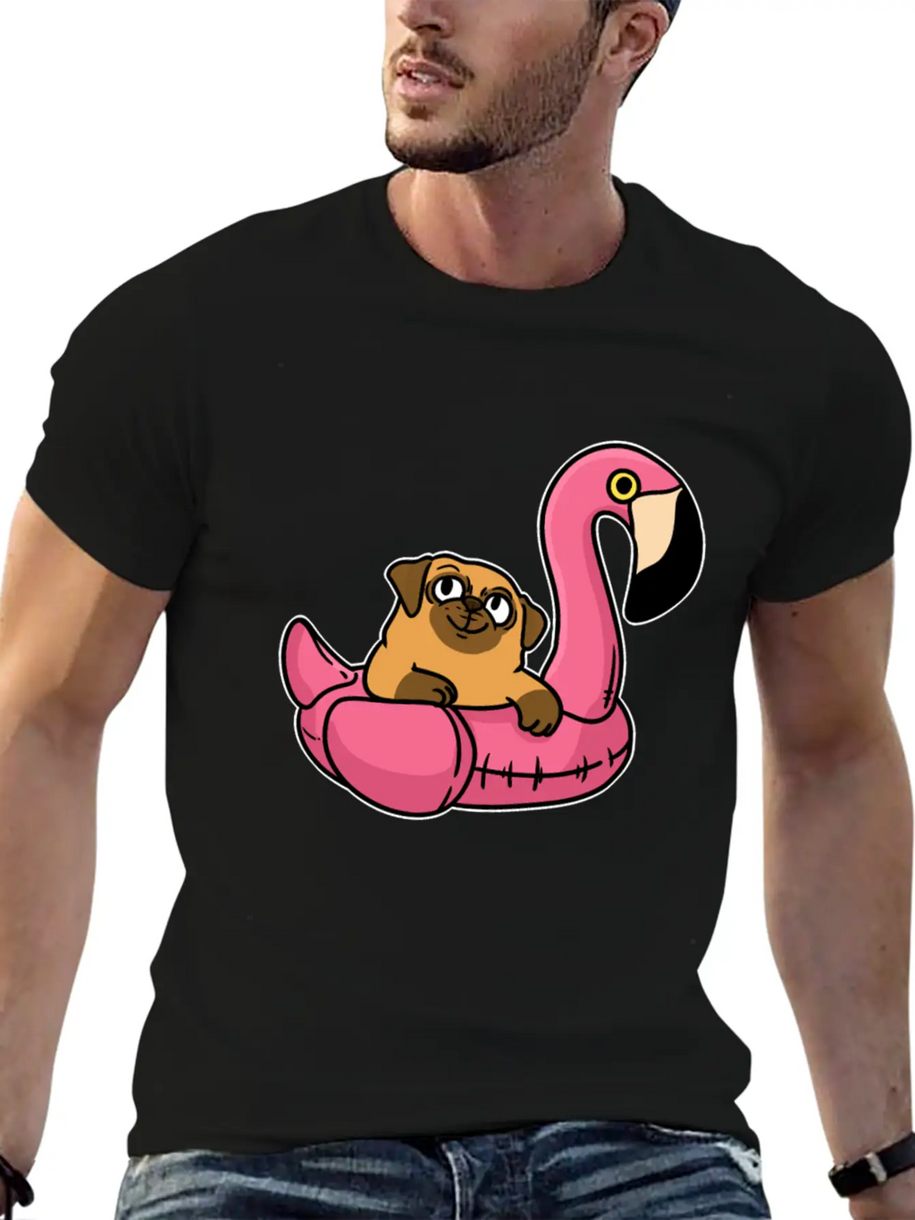 Pug On Flamingo Unisex Casual T-Shirt – Clean Design For Daily Comfort