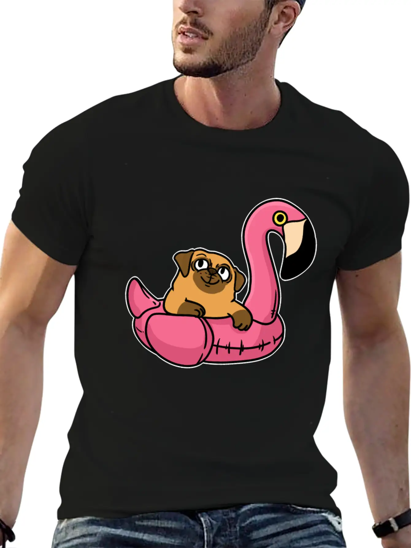 Pug On Flamingo Unisex Casual T-Shirt – Clean Design For Daily Comfort