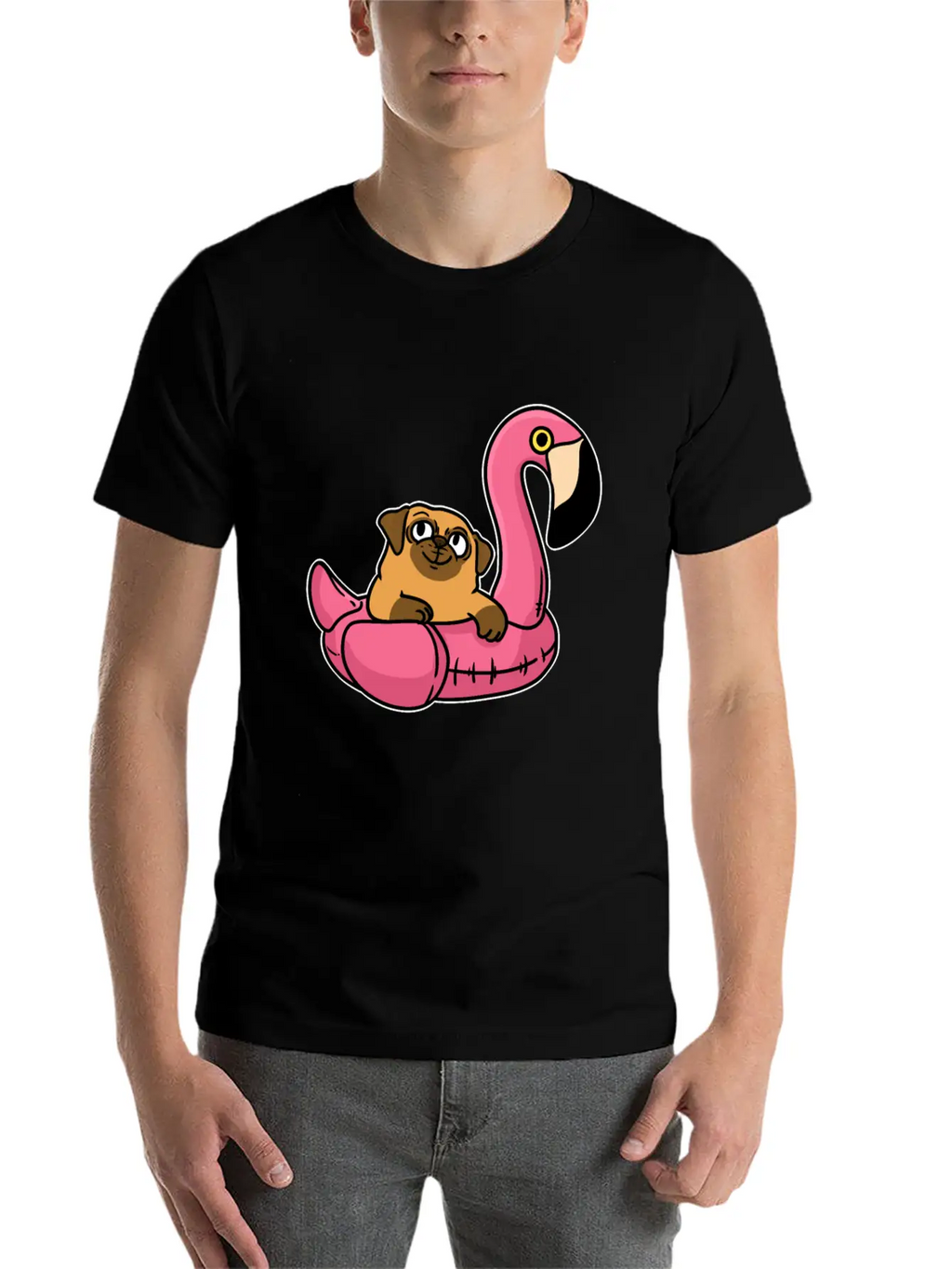 Pug On Flamingo Unisex Casual T-Shirt – Clean Design For Daily Comfort