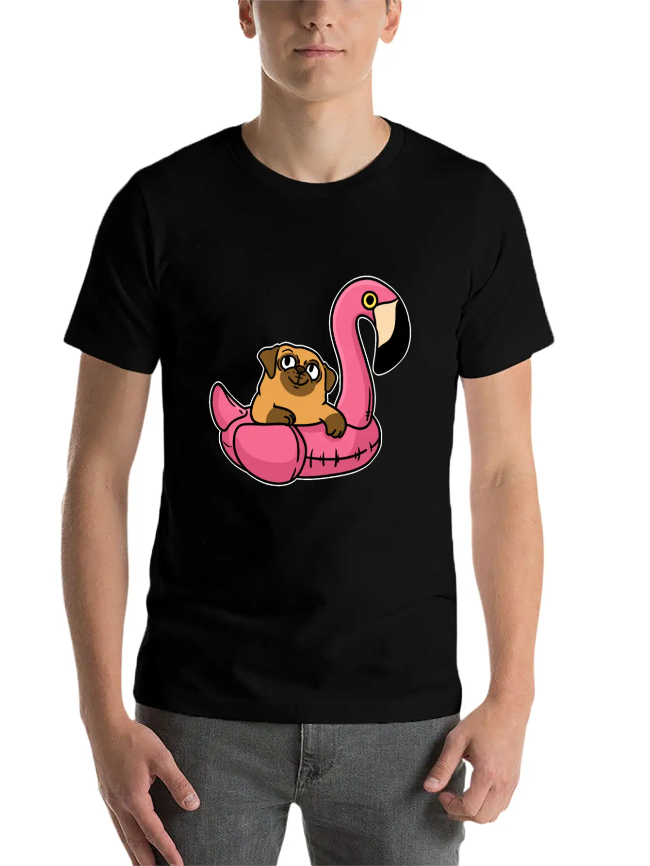 Pug On Flamingo Unisex Casual T-Shirt – Clean Design For Daily Comfort