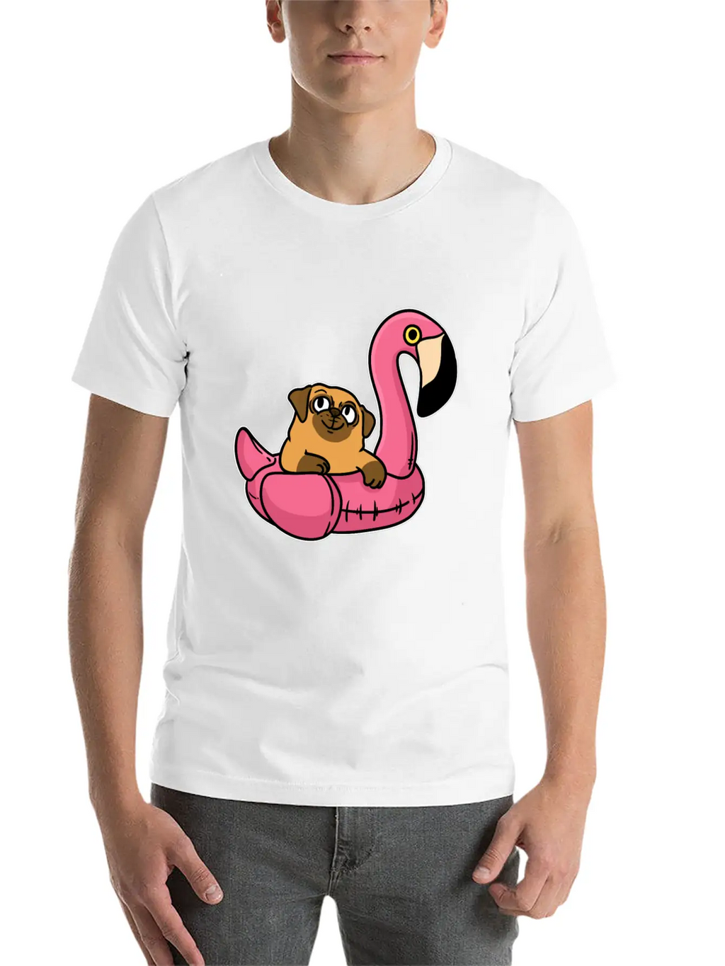 Pug On Flamingo Unisex Casual T-Shirt – Clean Design For Daily Comfort