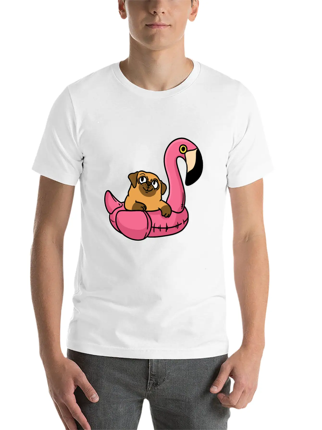 Pug On Flamingo Unisex Casual T-Shirt – Clean Design For Daily Comfort