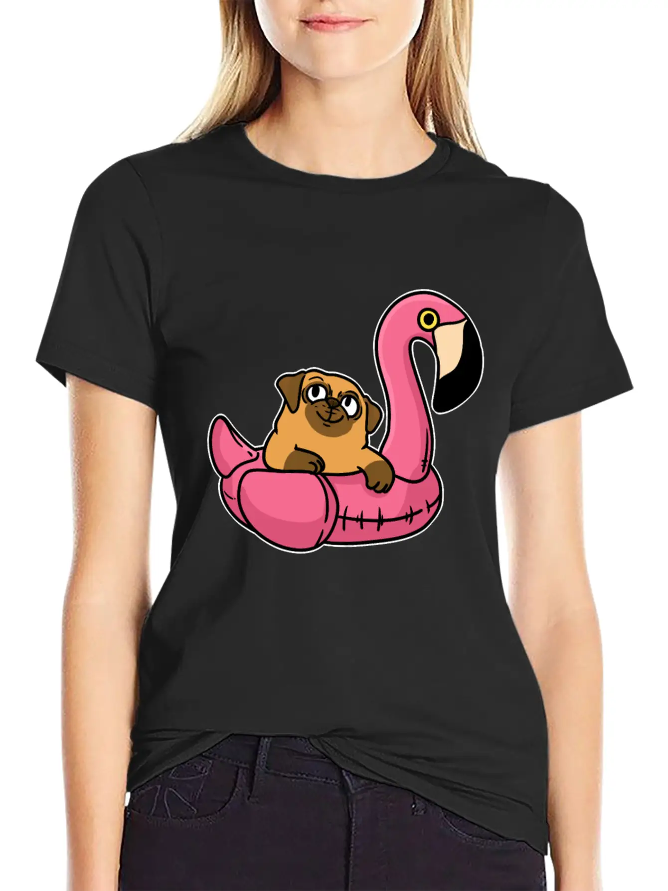 Pug On Flamingo Unisex Casual T-Shirt – Clean Design For Daily Comfort