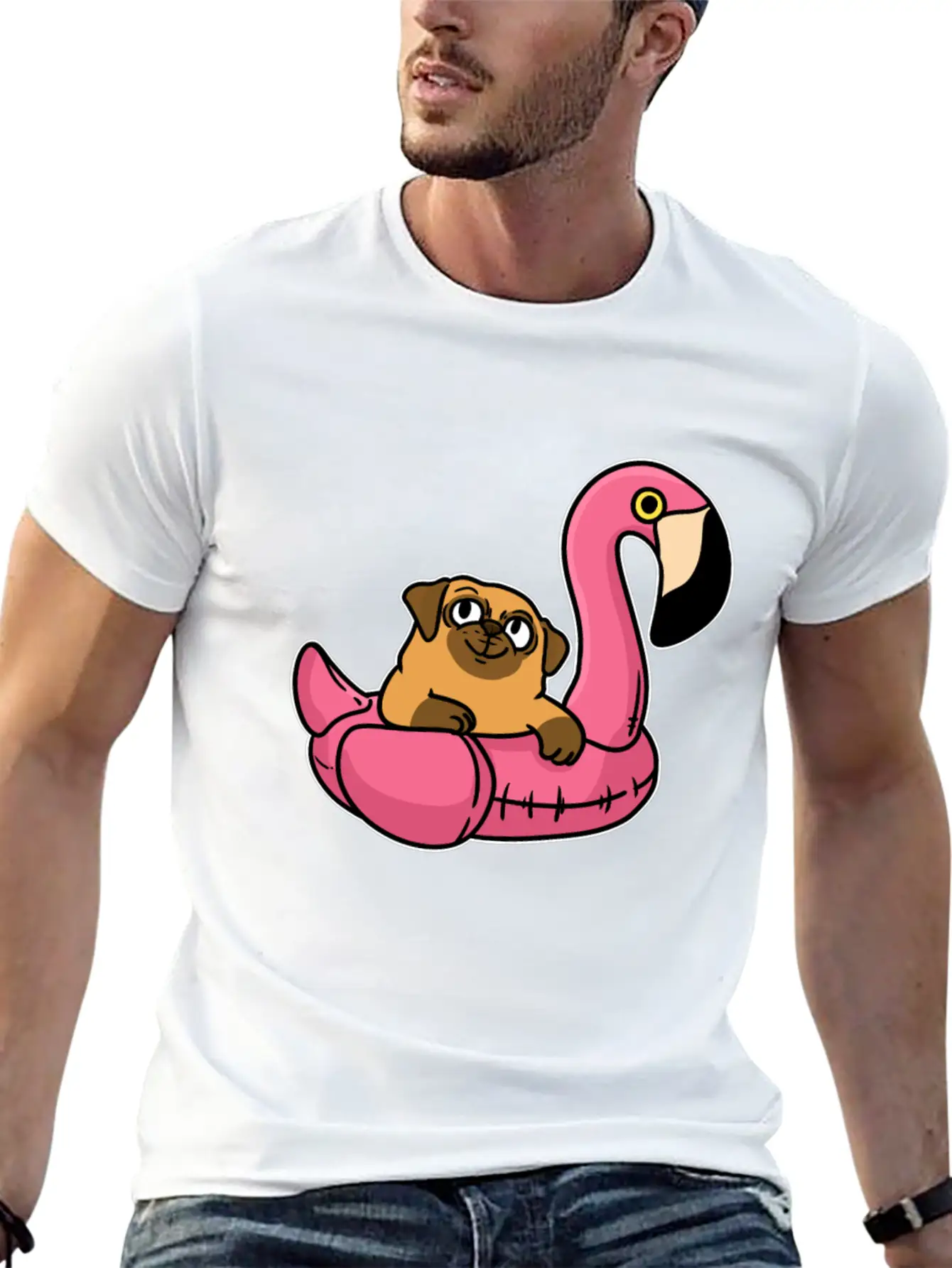 Pug On Flamingo Unisex Casual T-Shirt – Clean Design For Daily Comfort