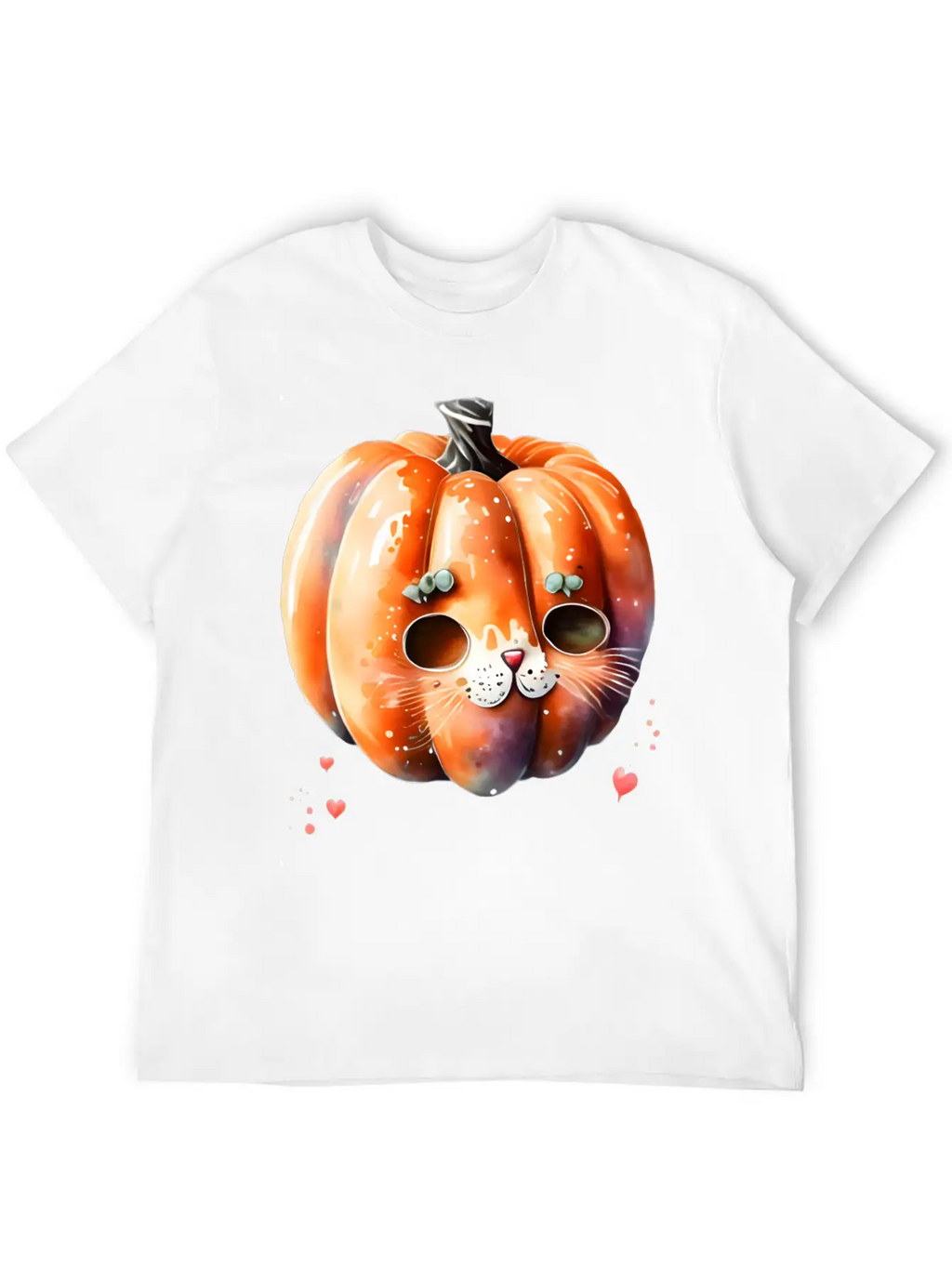 Pumpkin Cat Watercolor Unisex Short Sleeve Soft Cotton T-Shirt – Casual Everyday Wear