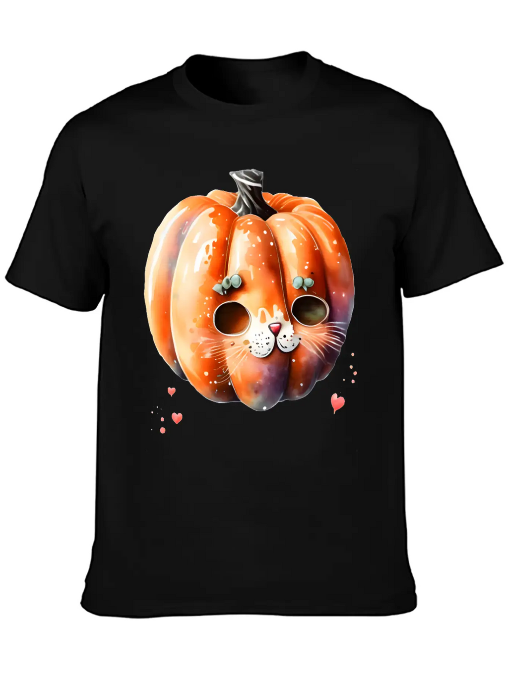 Pumpkin Cat Watercolor Unisex Short Sleeve Soft Cotton T-Shirt – Casual Everyday Wear