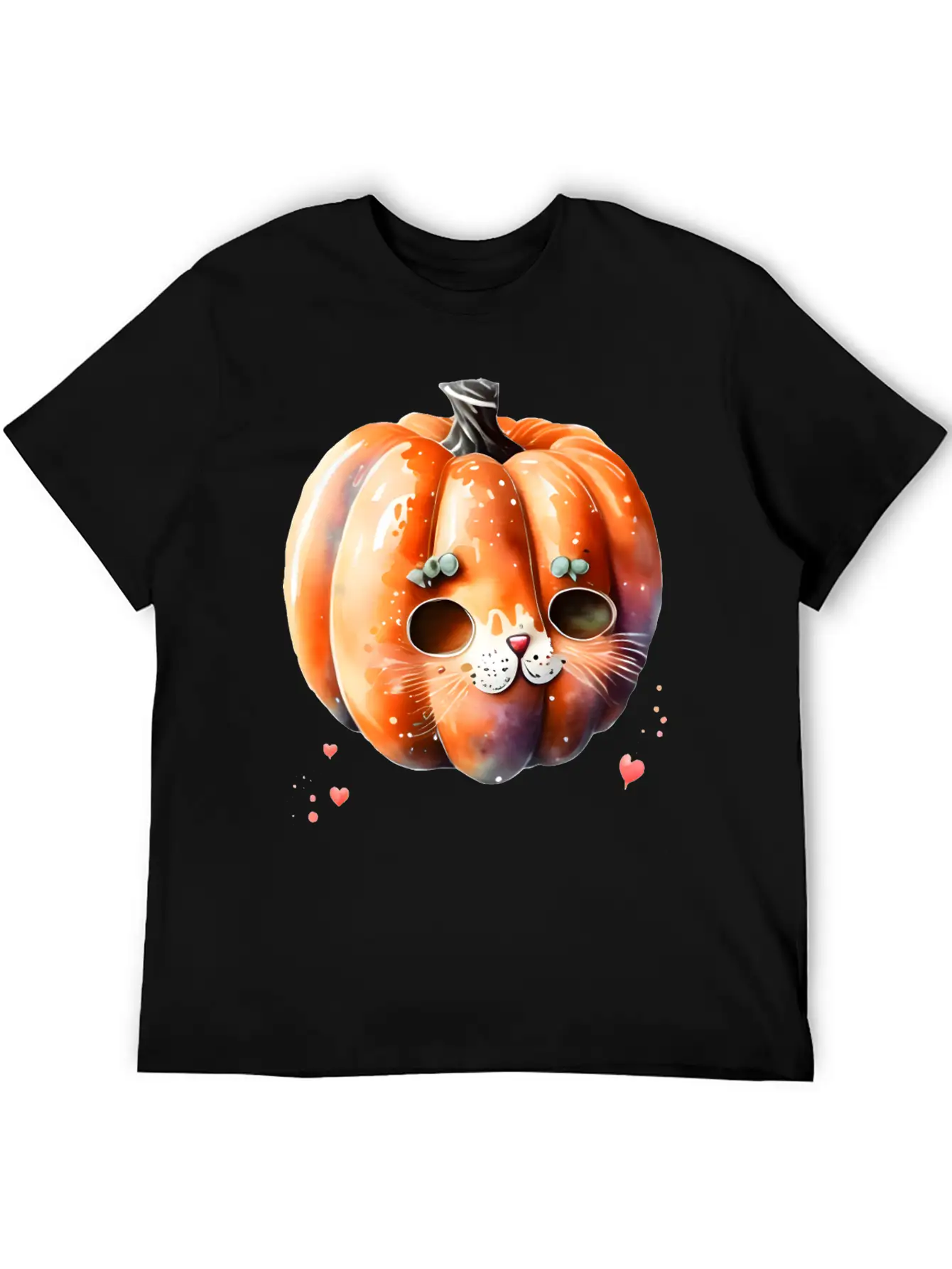 Pumpkin Cat Watercolor Unisex Short Sleeve Soft Cotton T-Shirt – Casual Everyday Wear