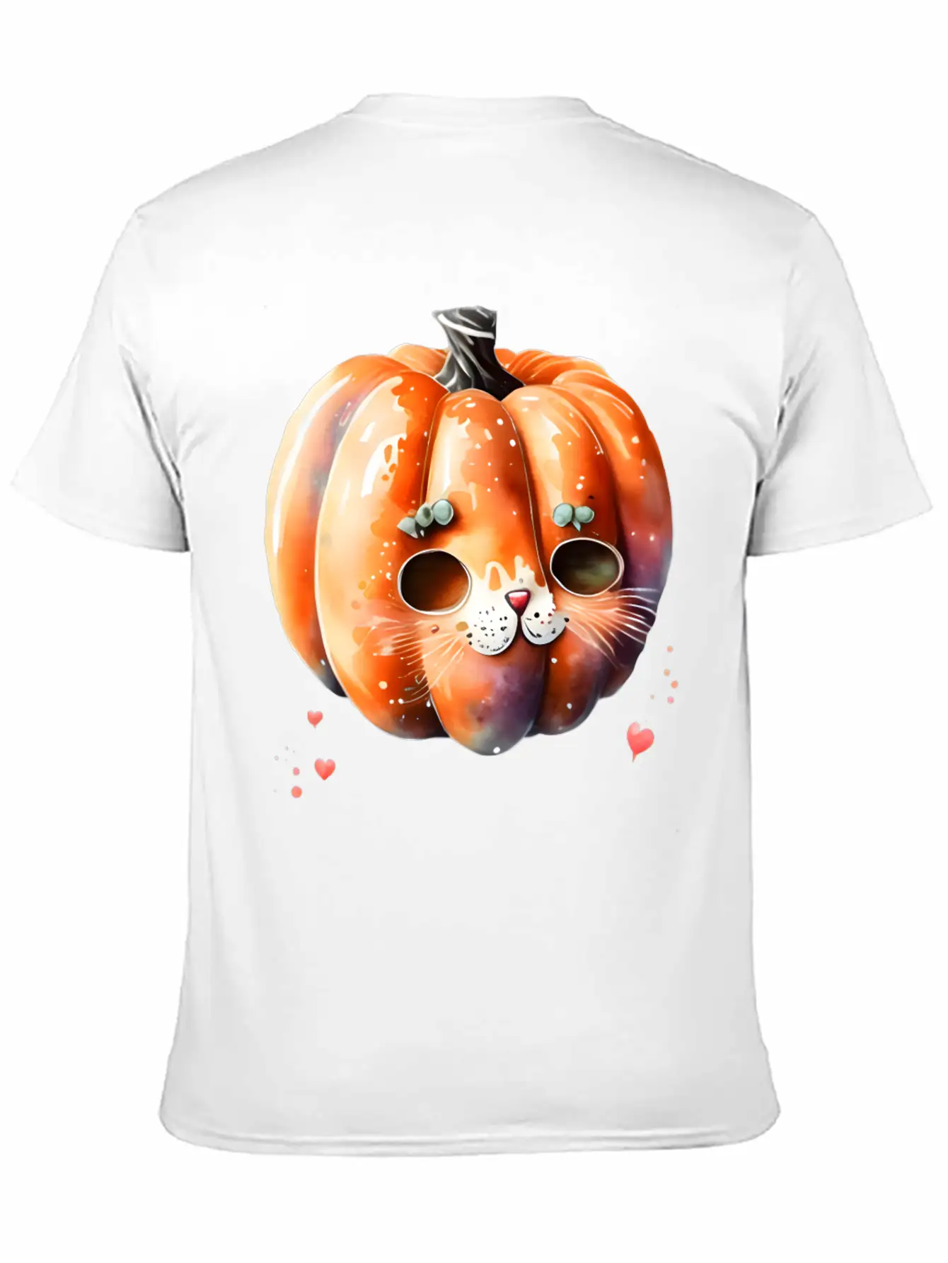 Pumpkin Cat Watercolor Unisex Short Sleeve Soft Cotton T-Shirt – Casual Everyday Wear