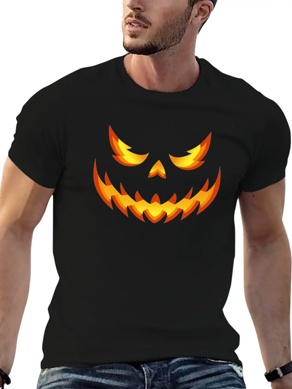 Pumpkin Evil Smile Halloween Jack O'lantern Unisex Casual T-Shirt – Clean Design For Daily Comfort