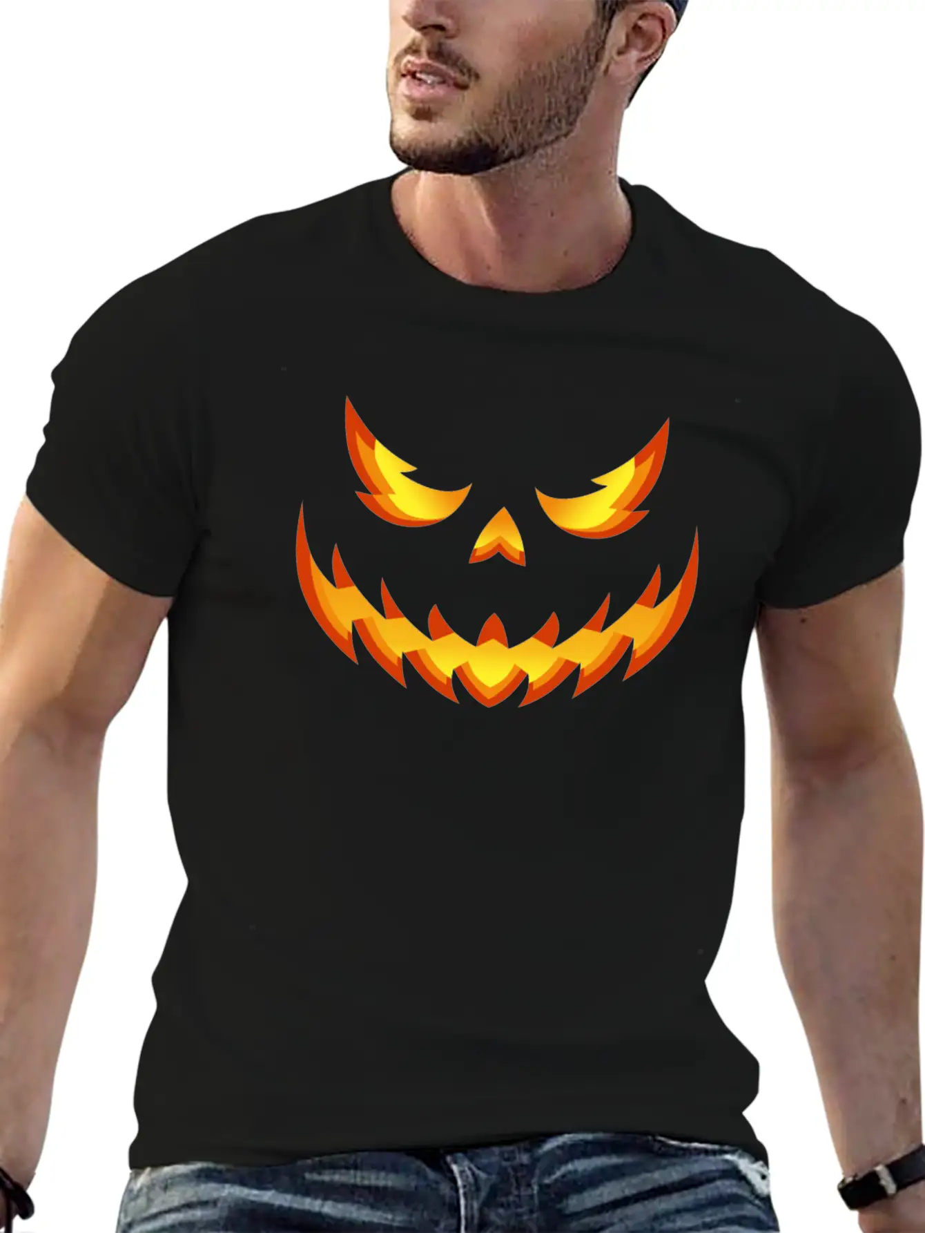 Pumpkin Evil Smile Halloween Jack O'lantern Unisex Casual T-Shirt – Clean Design For Daily Comfort