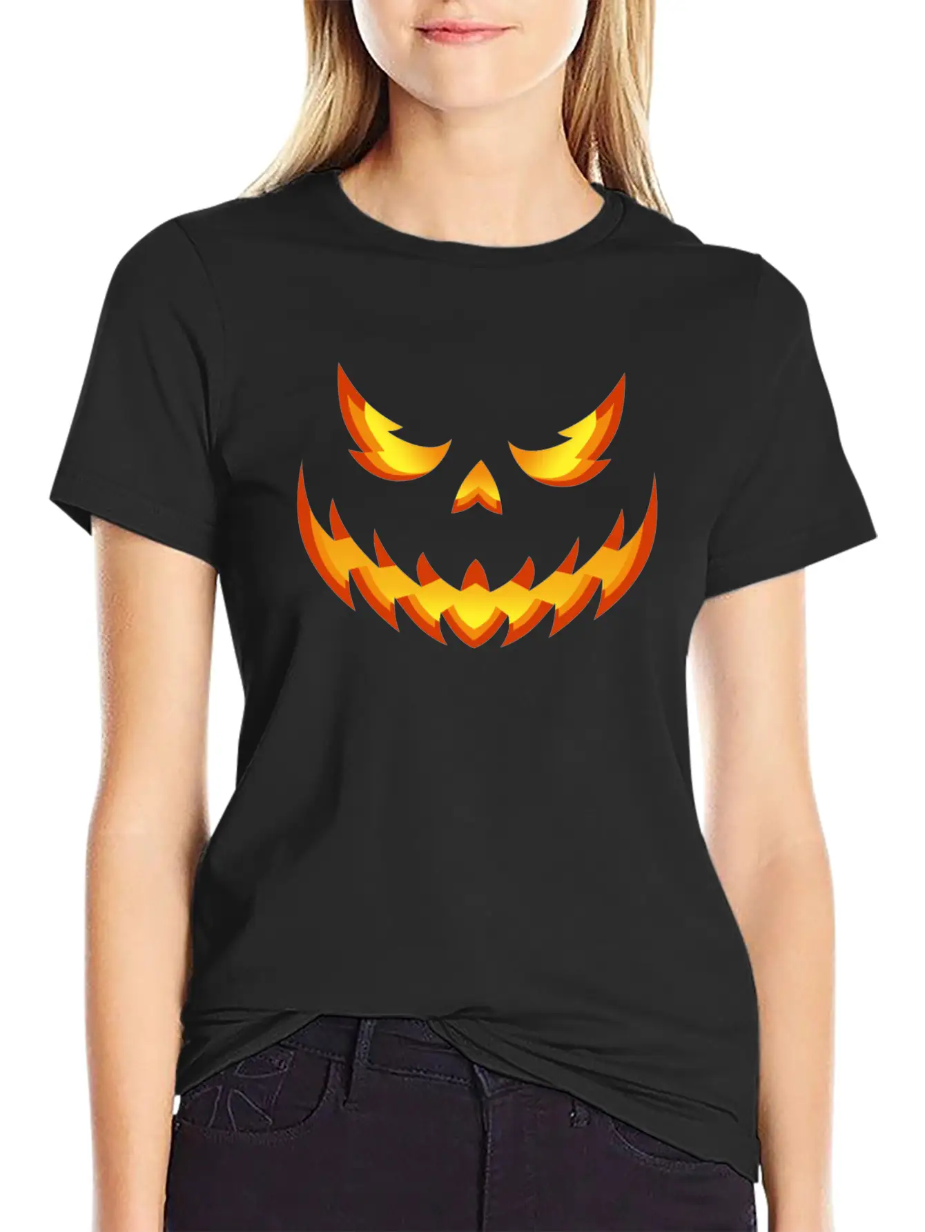 Pumpkin Evil Smile Halloween Jack O'lantern Unisex Casual T-Shirt – Clean Design For Daily Comfort