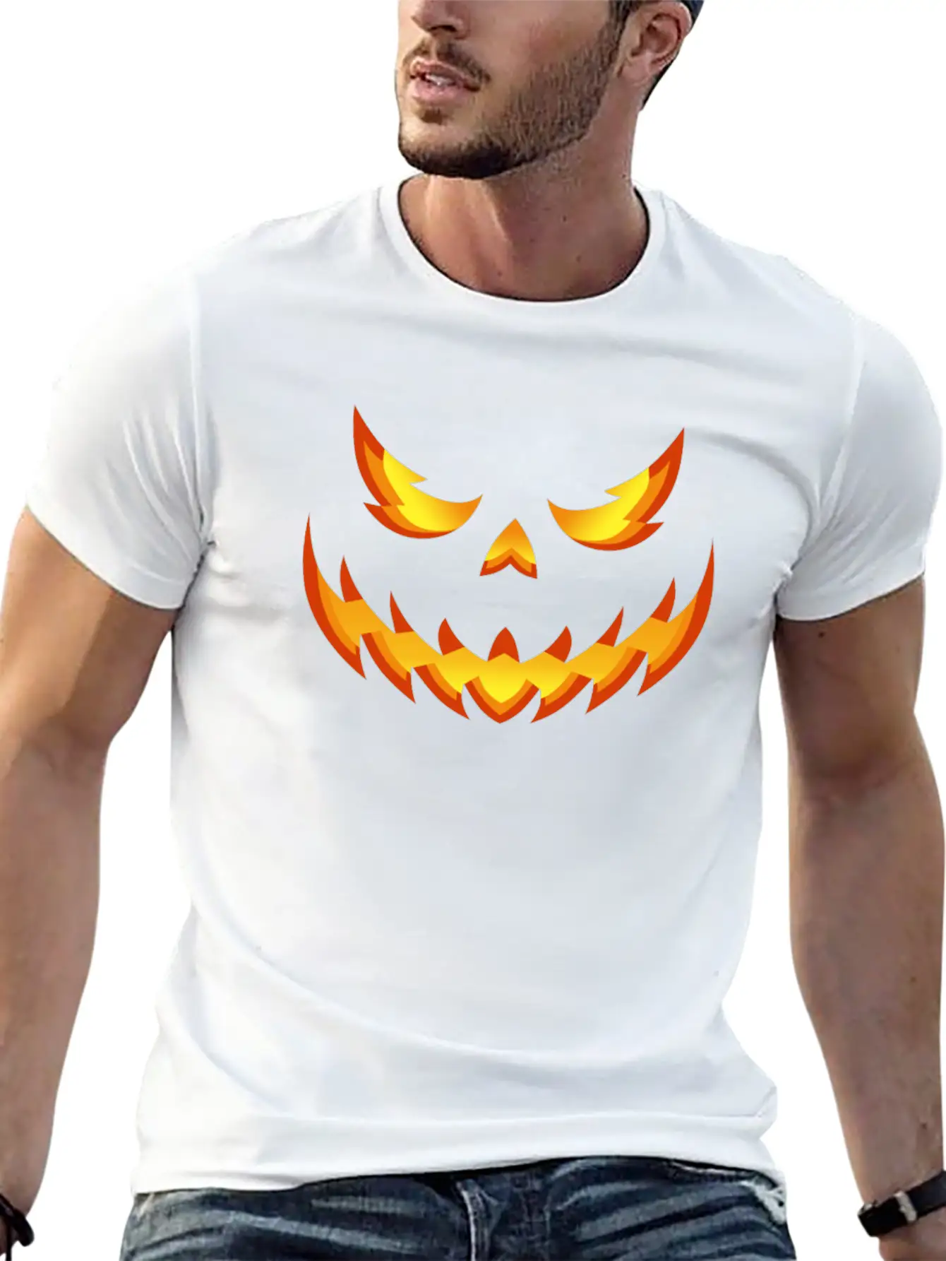 Pumpkin Evil Smile Halloween Jack O'lantern Unisex Casual T-Shirt – Clean Design For Daily Comfort