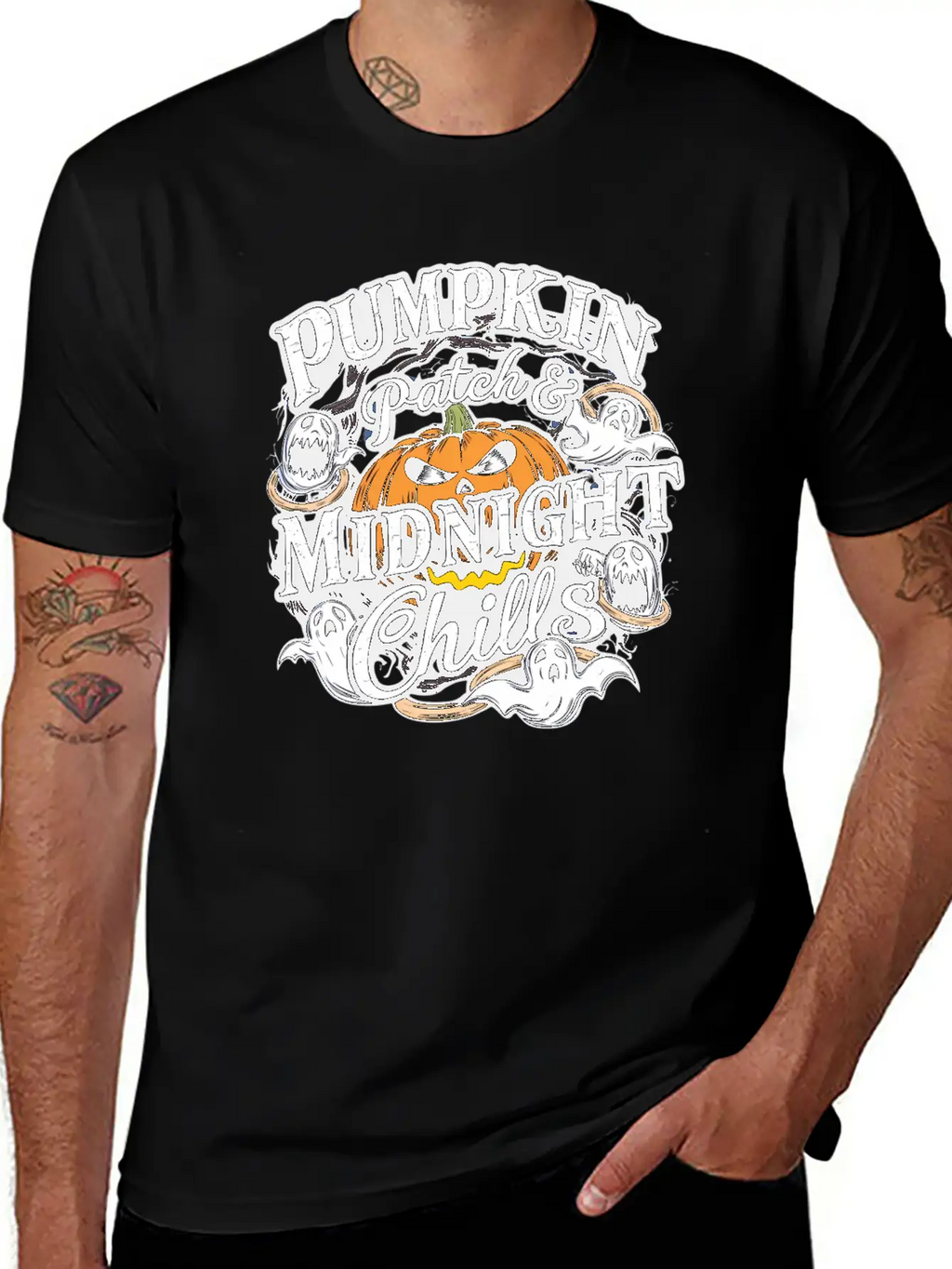 Pumpkin Patch & Midnight Chills , Halloween Casual Graphic T-Shirt – Simple And Comfortable Daily Wear