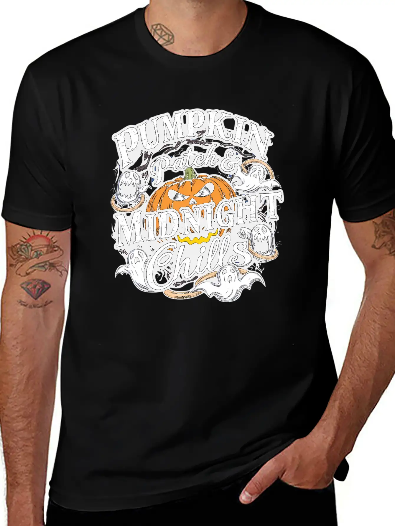 Pumpkin Patch & Midnight Chills , Halloween Casual Graphic T-Shirt – Simple And Comfortable Daily Wear