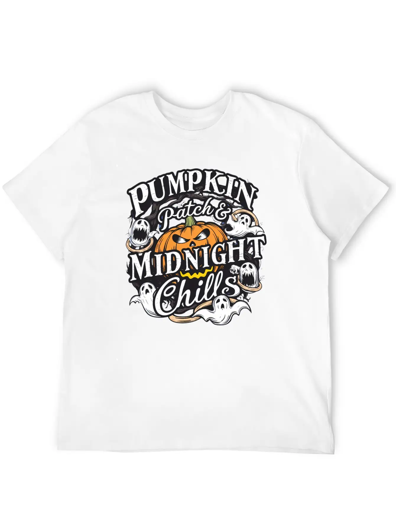 Pumpkin Patch & Midnight Chills , Halloween Casual Graphic T-Shirt – Simple And Comfortable Daily Wear