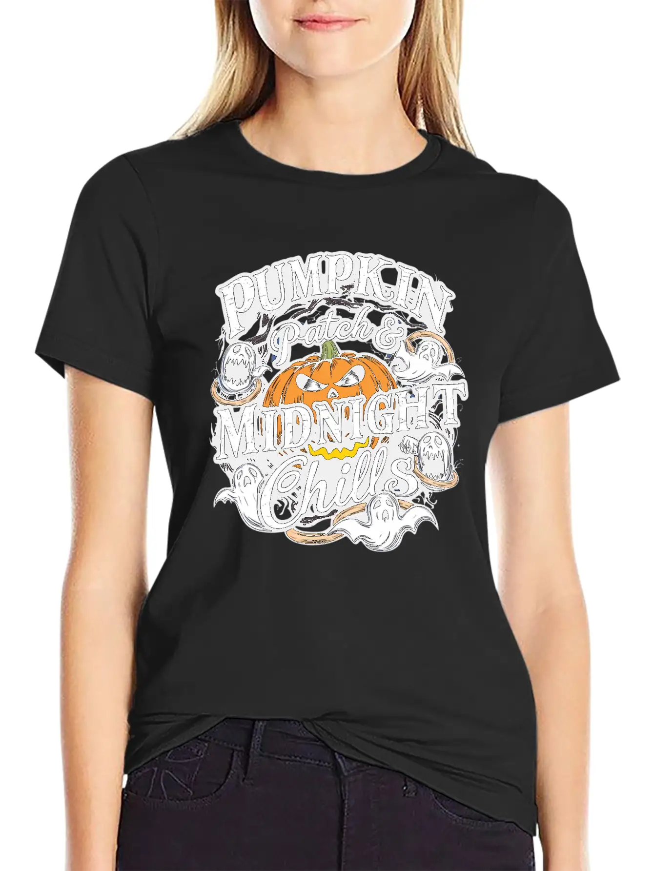 Pumpkin Patch & Midnight Chills , Halloween Casual Graphic T-Shirt – Simple And Comfortable Daily Wear