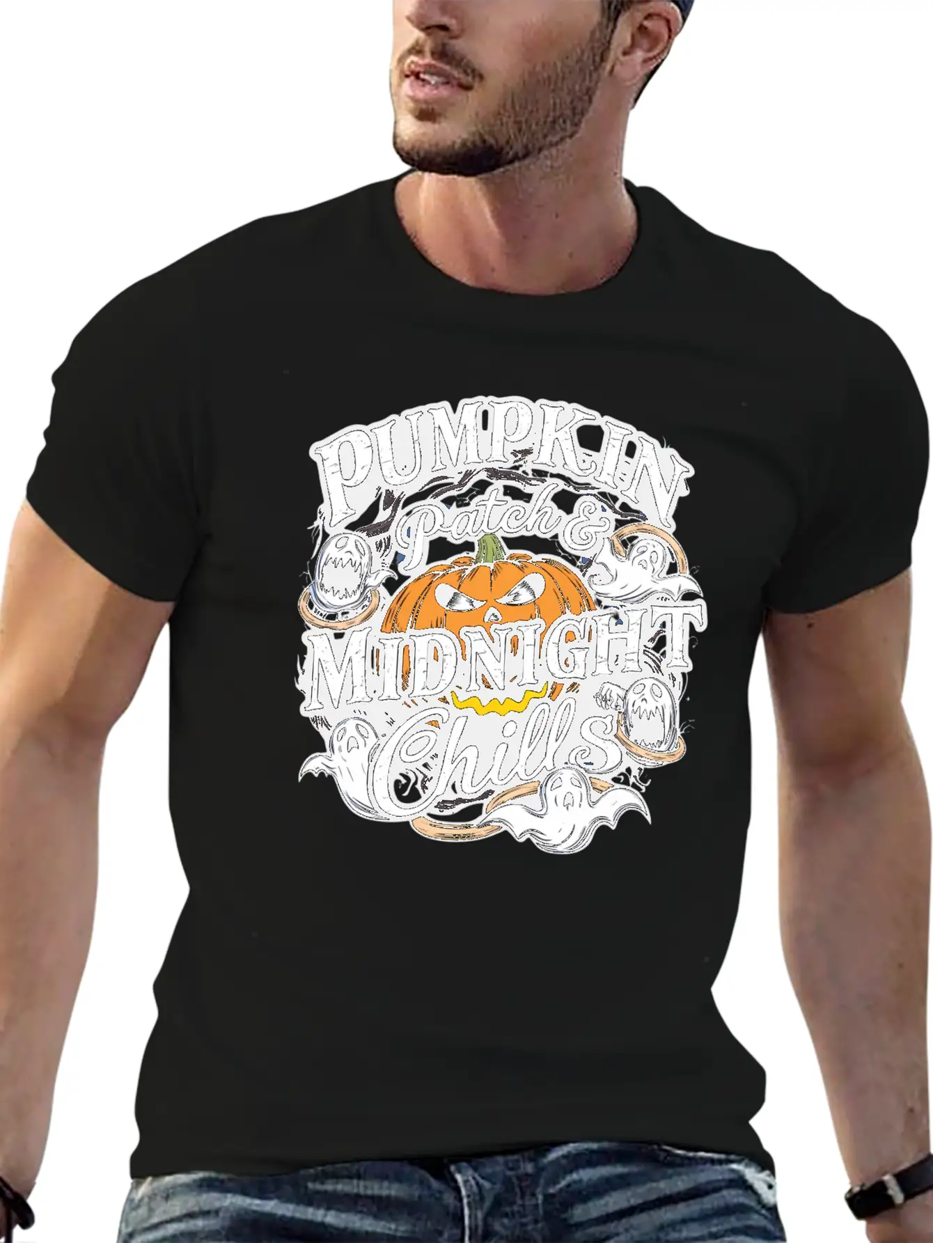 Pumpkin Patch & Midnight Chills , Halloween Casual Graphic T-Shirt – Simple And Comfortable Daily Wear