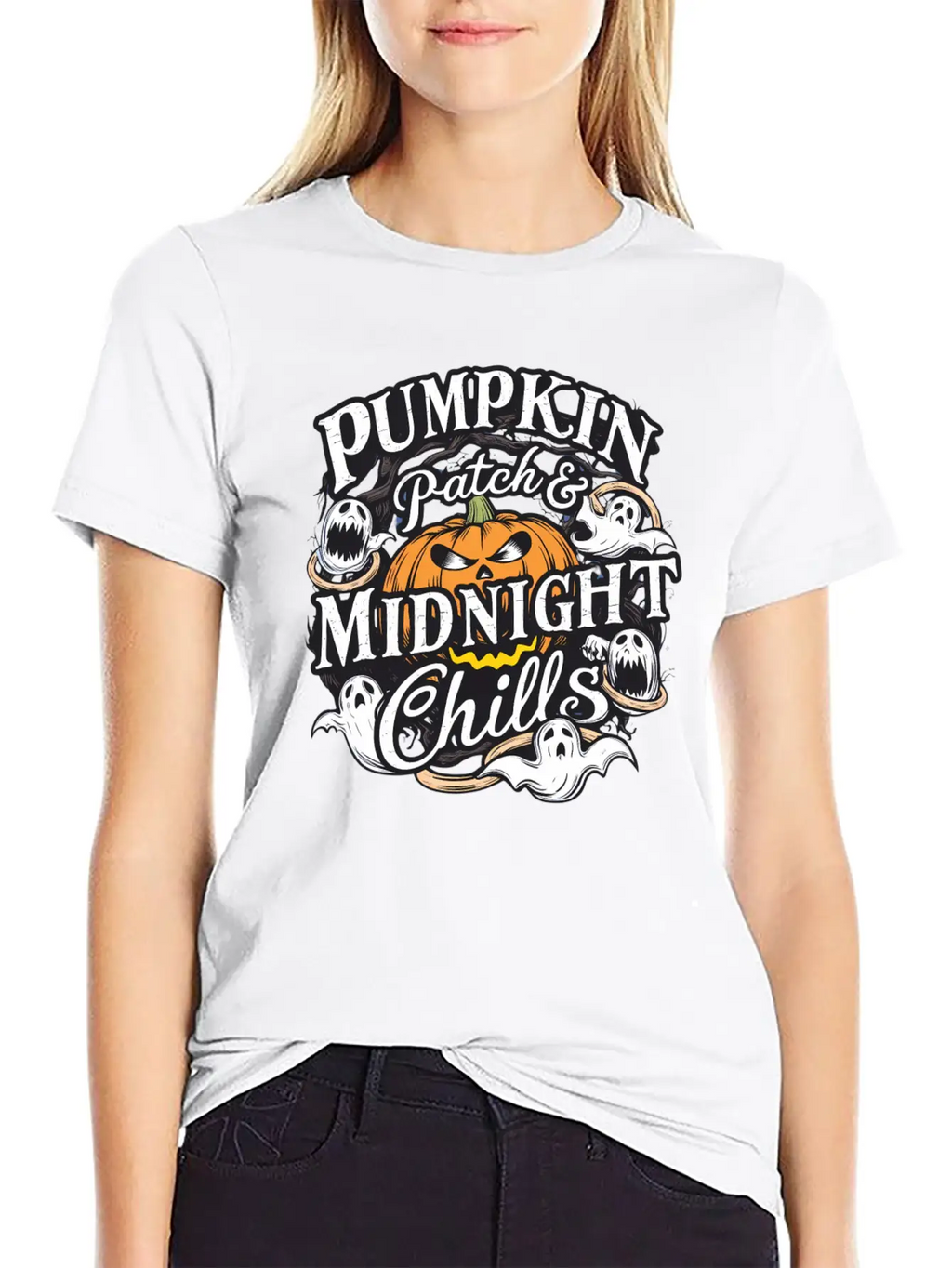 Pumpkin Patch & Midnight Chills , Halloween Casual Graphic T-Shirt – Simple And Comfortable Daily Wear