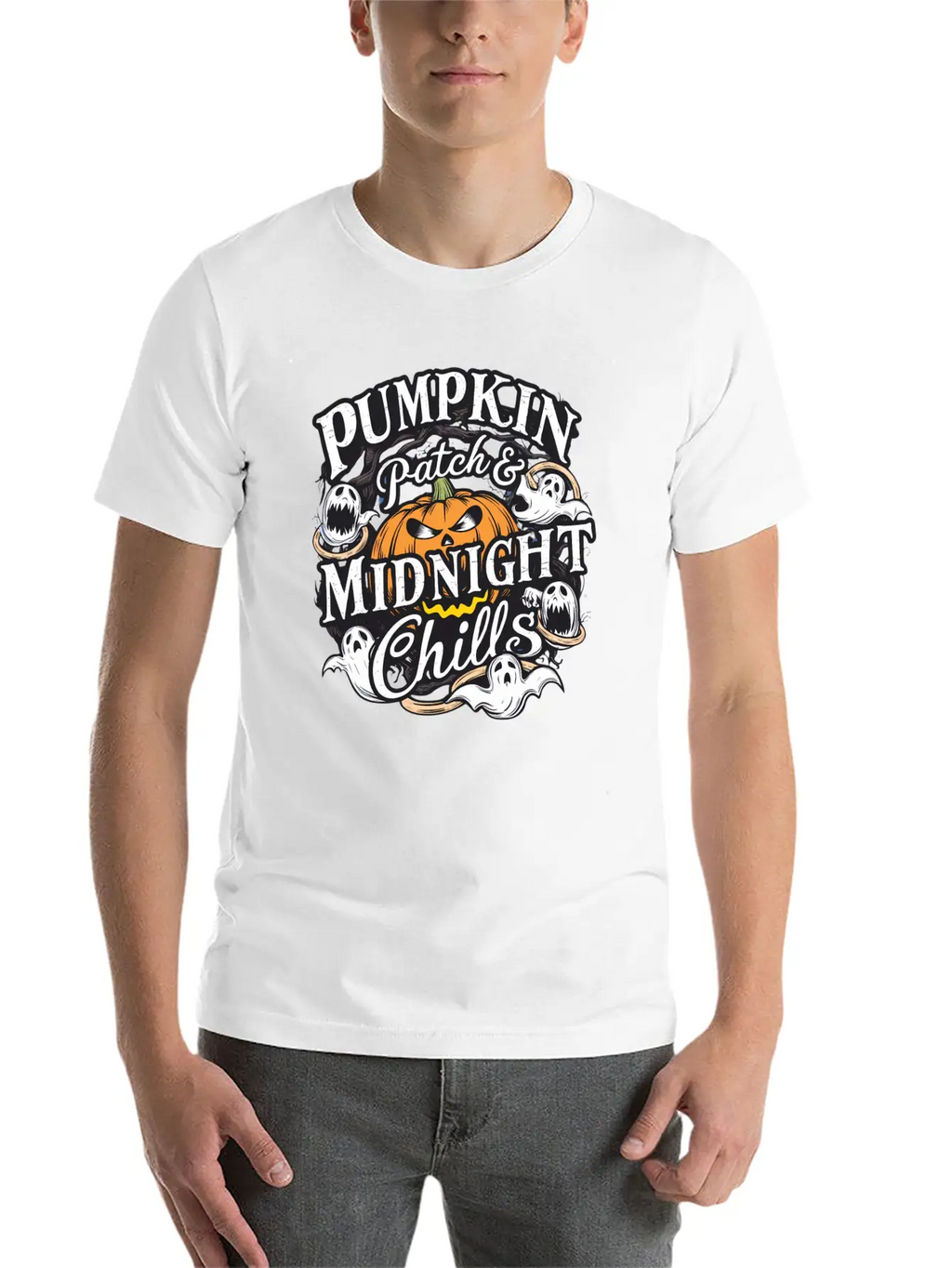 Pumpkin Patch & Midnight Chills , Halloween Casual Graphic T-Shirt – Simple And Comfortable Daily Wear