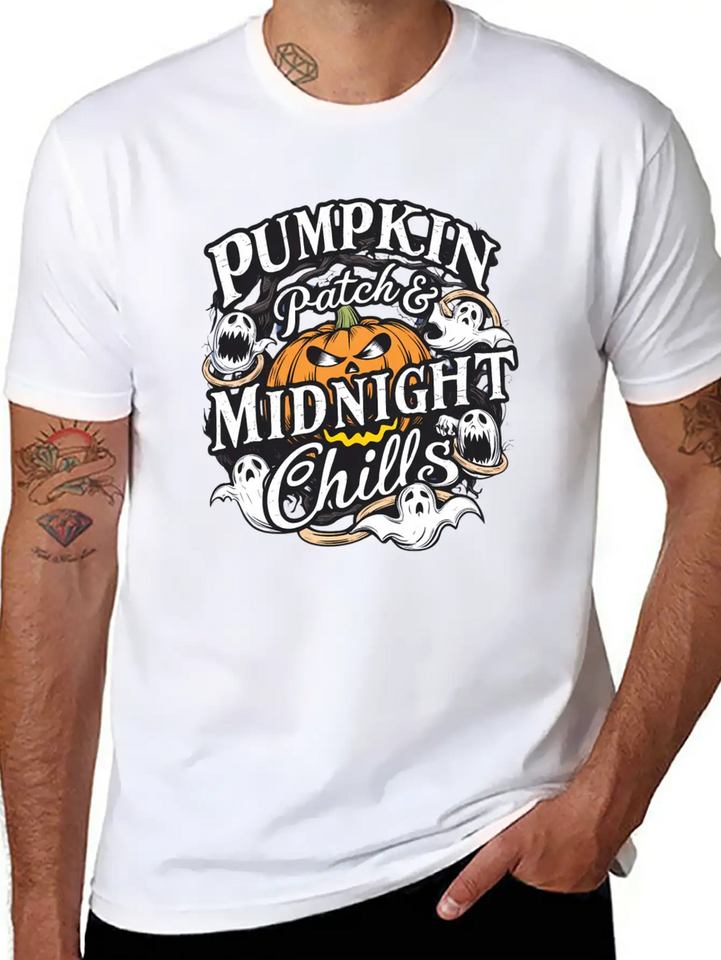 Pumpkin Patch & Midnight Chills , Halloween Casual Graphic T-Shirt – Simple And Comfortable Daily Wear
