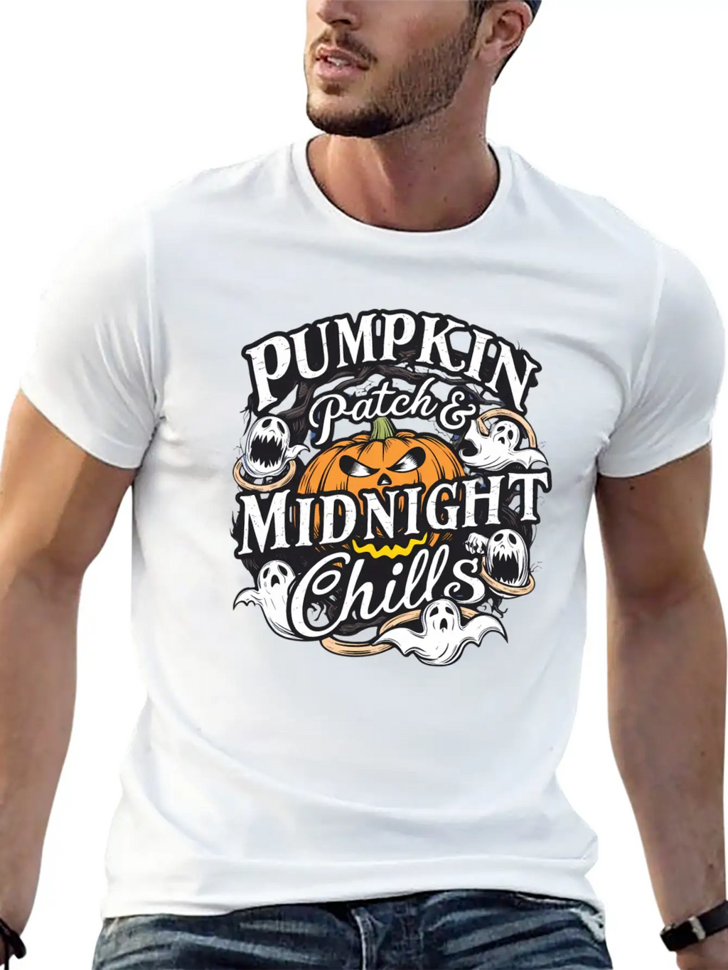 Pumpkin Patch & Midnight Chills , Halloween Casual Graphic T-Shirt – Simple And Comfortable Daily Wear