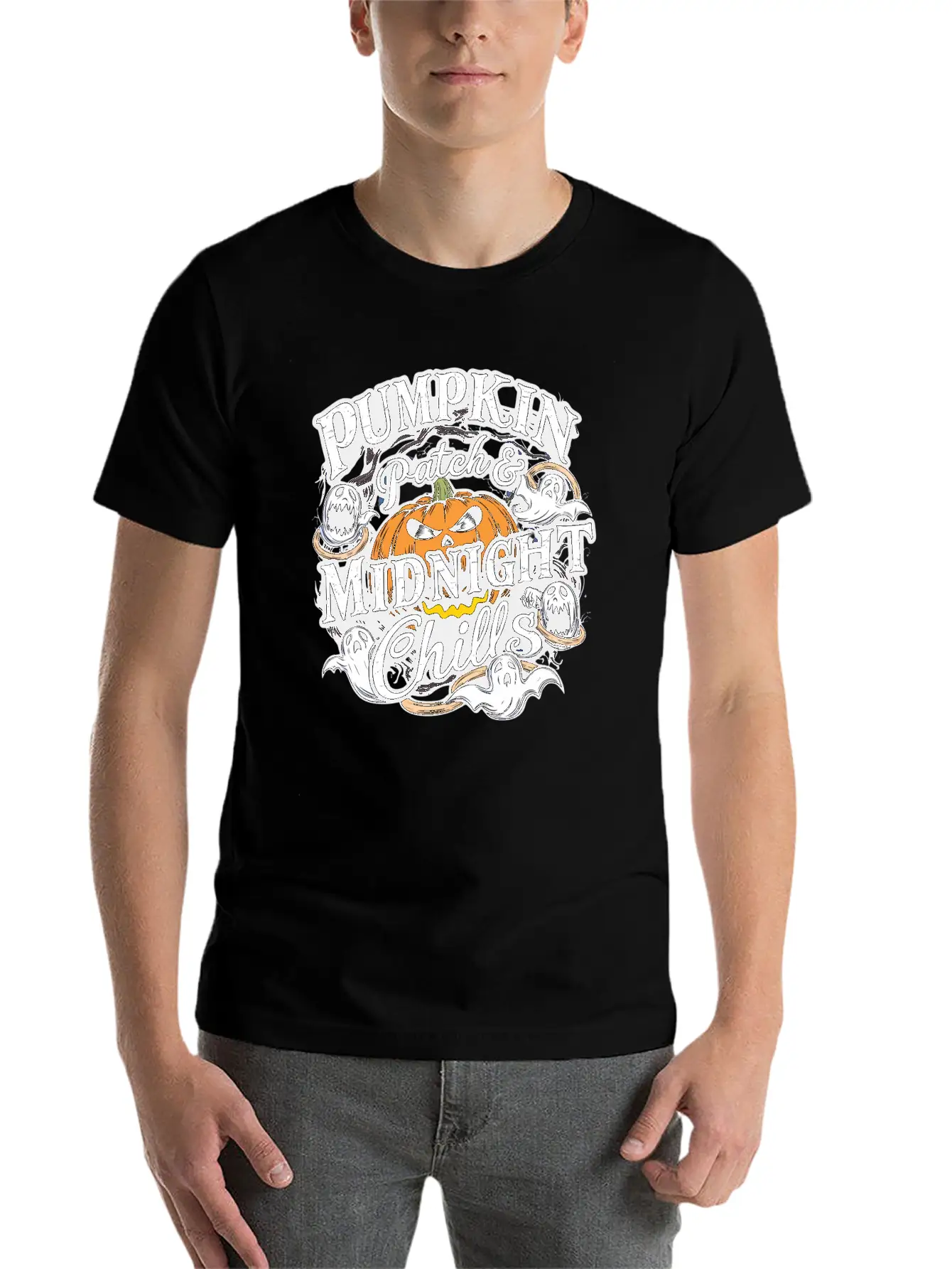 Pumpkin Patch & Midnight Chills , Halloween Casual Graphic T-Shirt – Simple And Comfortable Daily Wear