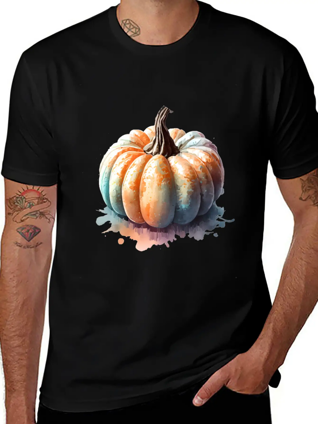 Pumpkin Watercolor Unisex Short Sleeve Soft Cotton T-Shirt – Casual Everyday Wear