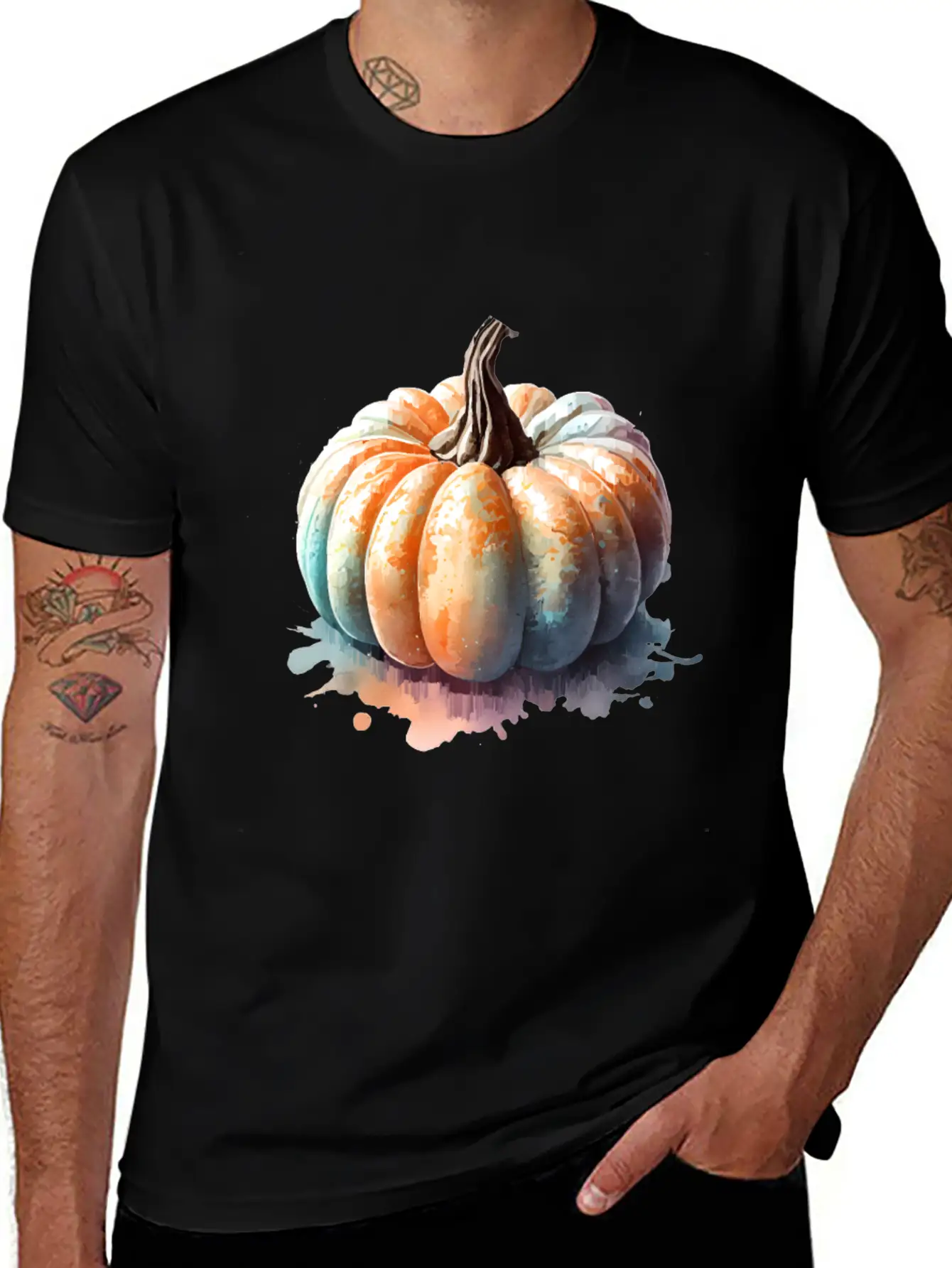 Pumpkin Watercolor Unisex Short Sleeve Soft Cotton T-Shirt – Casual Everyday Wear