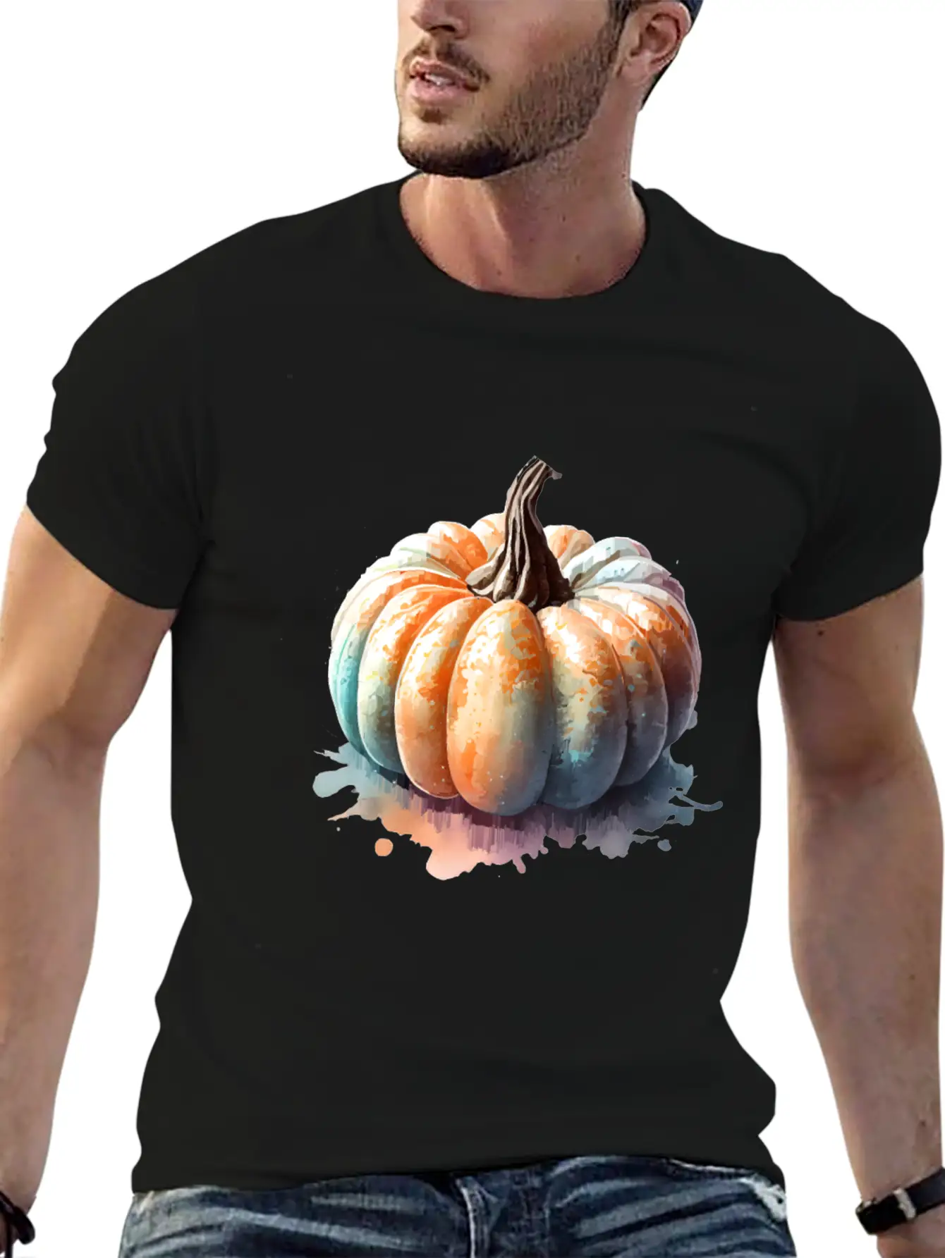 Pumpkin Watercolor Unisex Short Sleeve Soft Cotton T-Shirt – Casual Everyday Wear