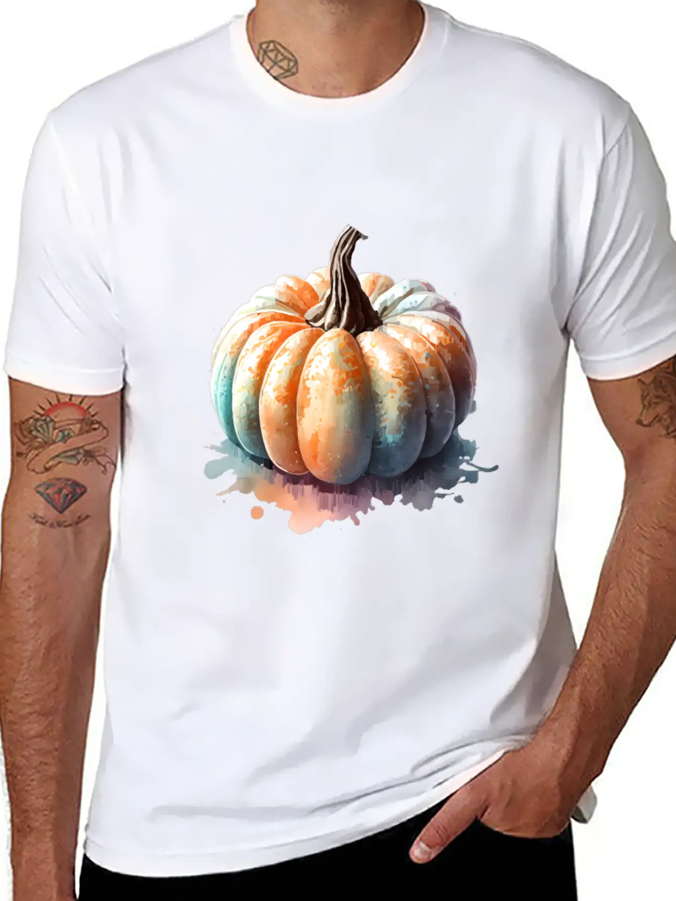 Pumpkin Watercolor Unisex Short Sleeve Soft Cotton T-Shirt – Casual Everyday Wear