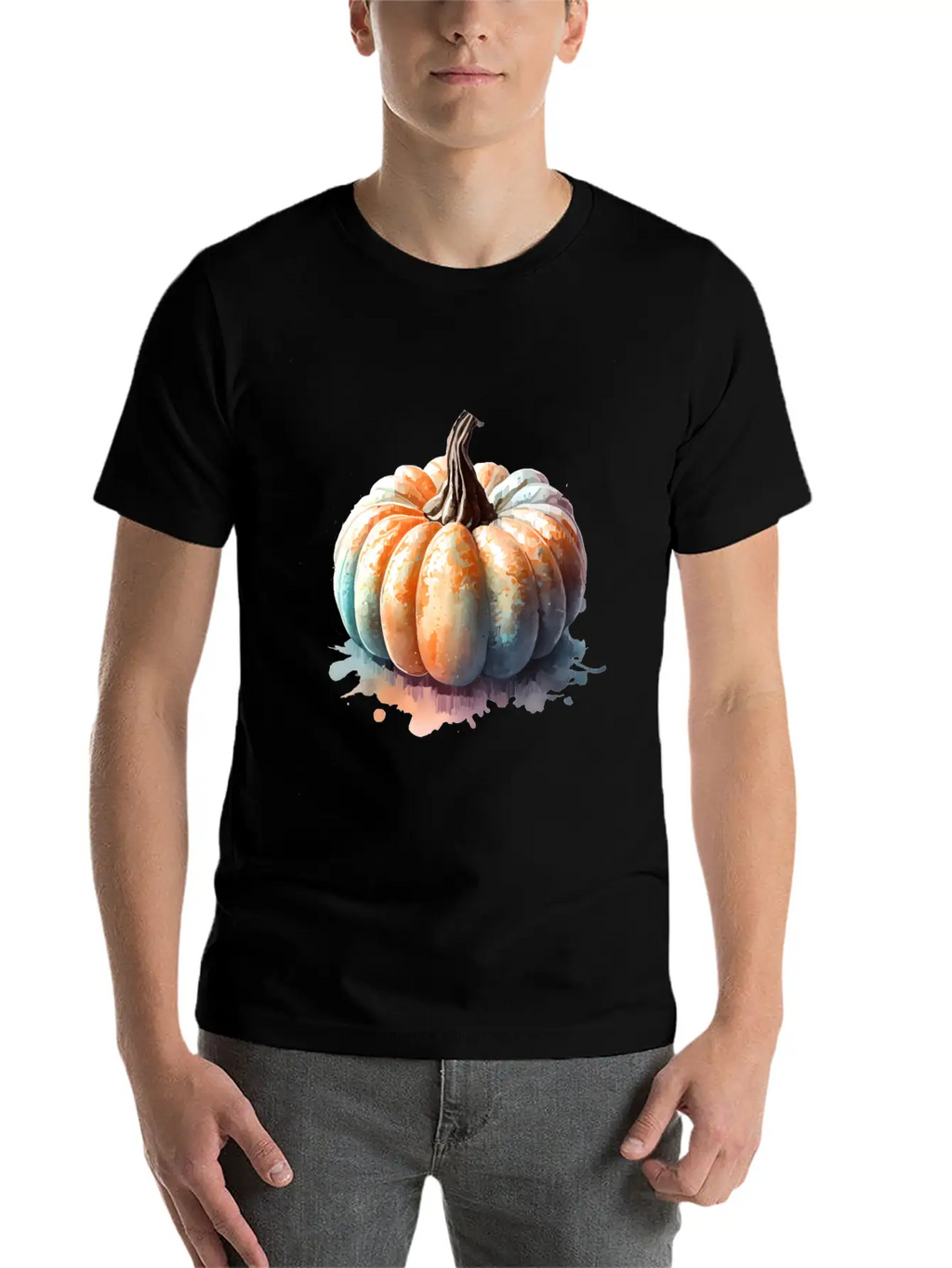 Pumpkin Watercolor Unisex Short Sleeve Soft Cotton T-Shirt – Casual Everyday Wear