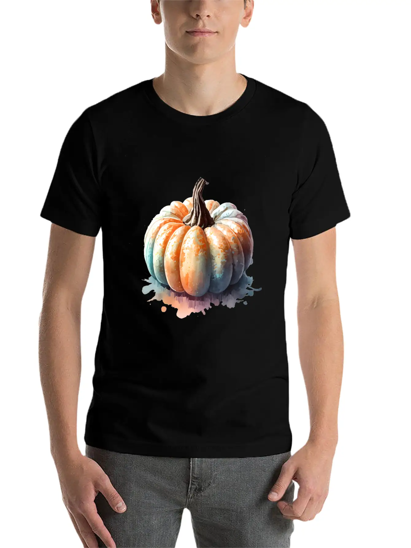 Pumpkin Watercolor Unisex Short Sleeve Soft Cotton T-Shirt – Casual Everyday Wear