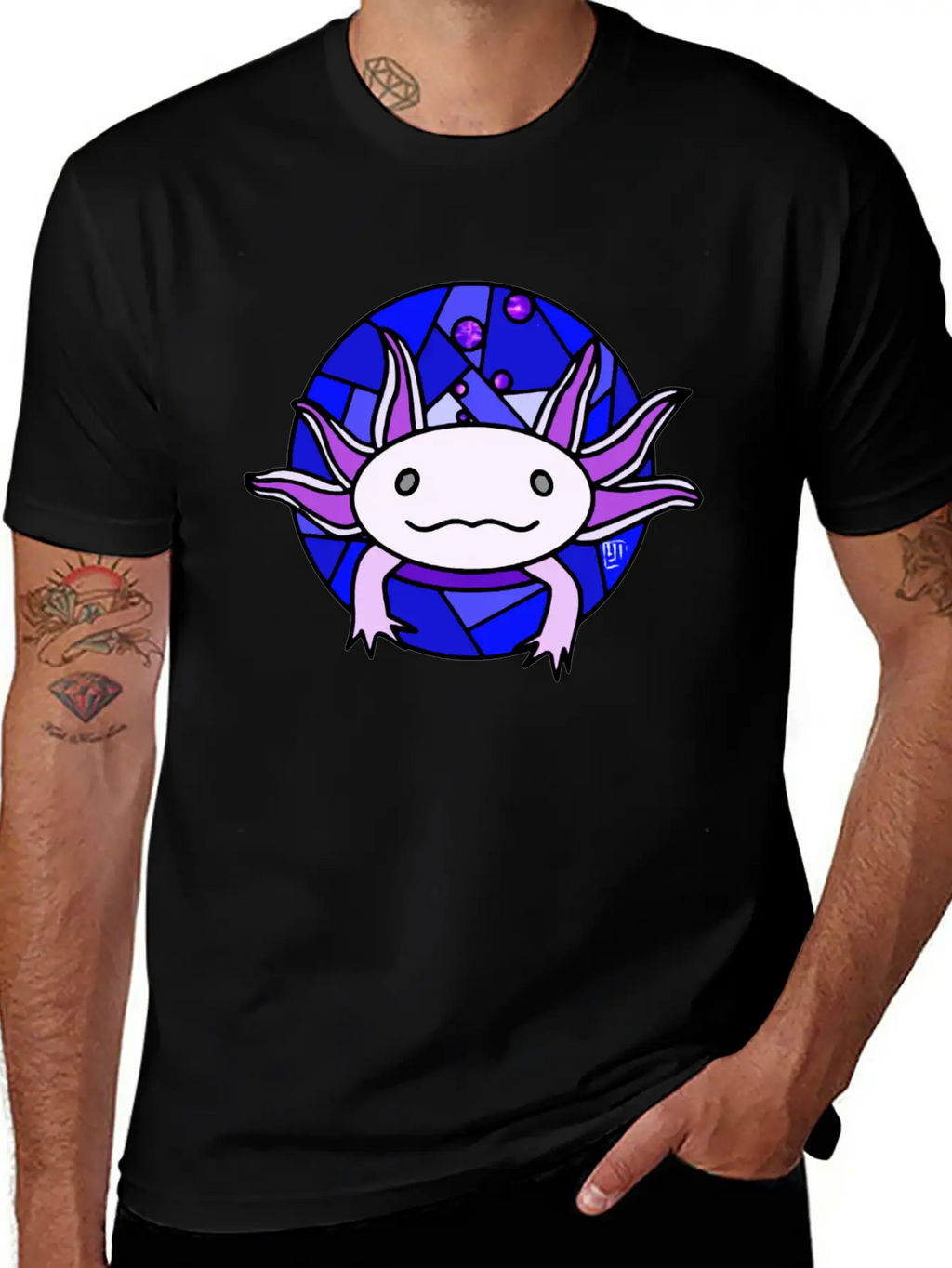 Purple Axolotl Stained Glass Stylish Everyday T-Shirt – Unisex Basic Cotton Tee