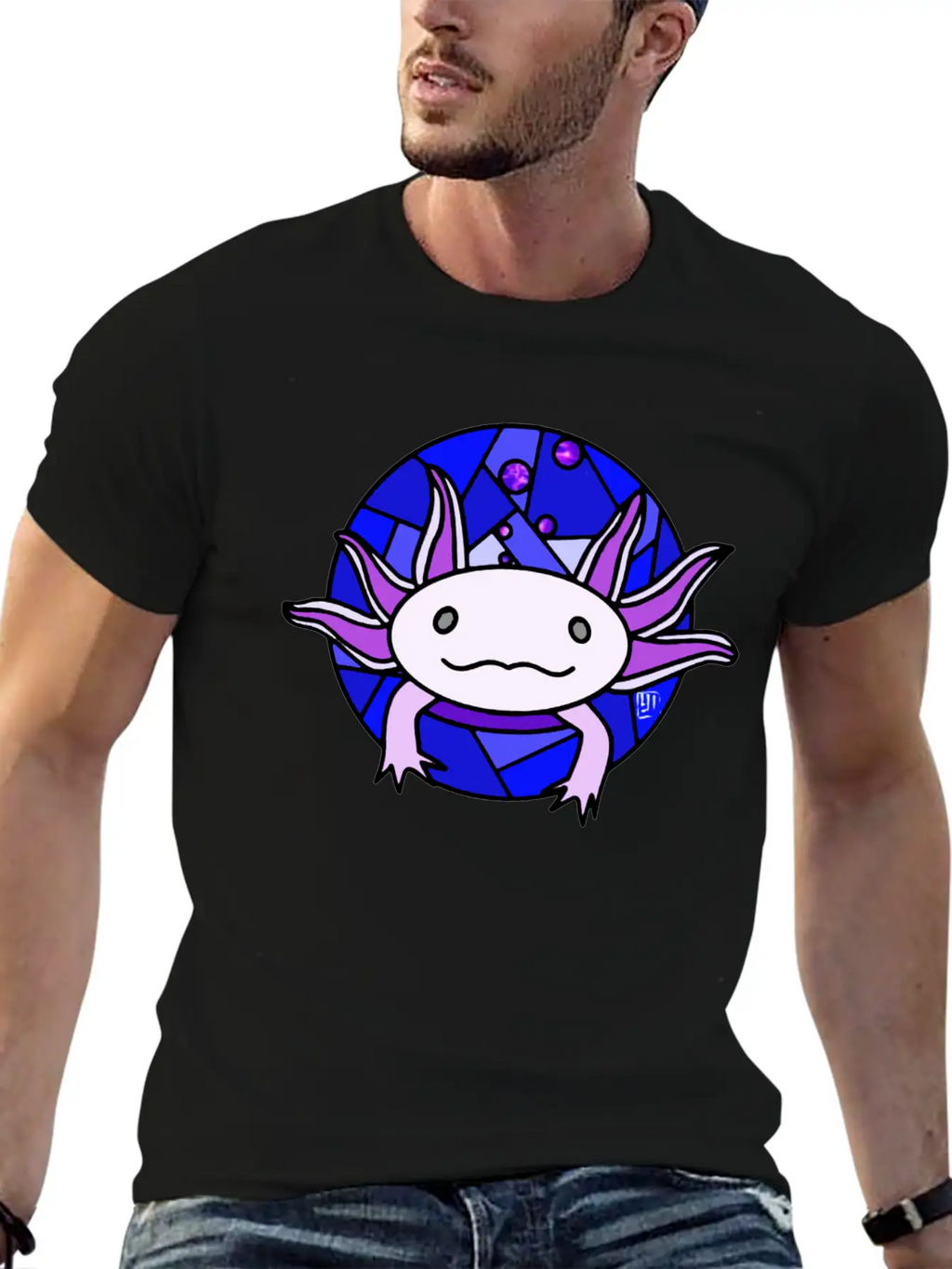 Purple Axolotl Stained Glass Stylish Everyday T-Shirt – Unisex Basic Cotton Tee
