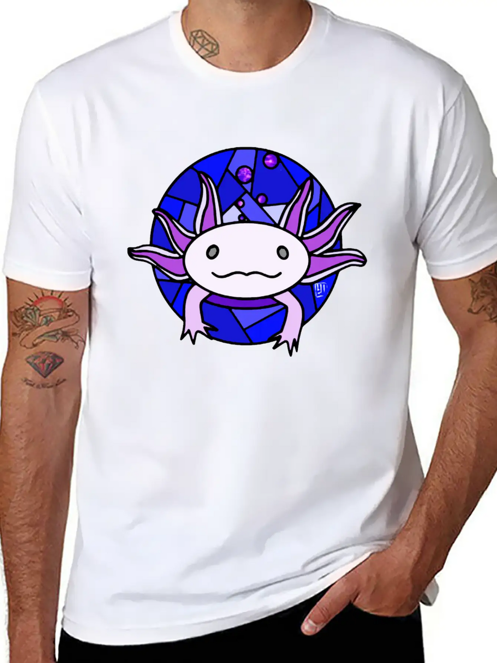 Purple Axolotl Stained Glass Stylish Everyday T-Shirt – Unisex Basic Cotton Tee