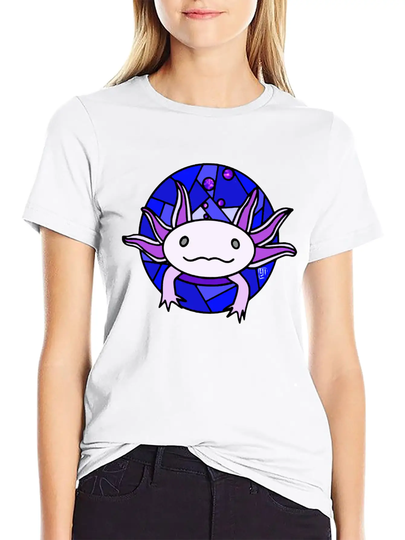Purple Axolotl Stained Glass Stylish Everyday T-Shirt – Unisex Basic Cotton Tee