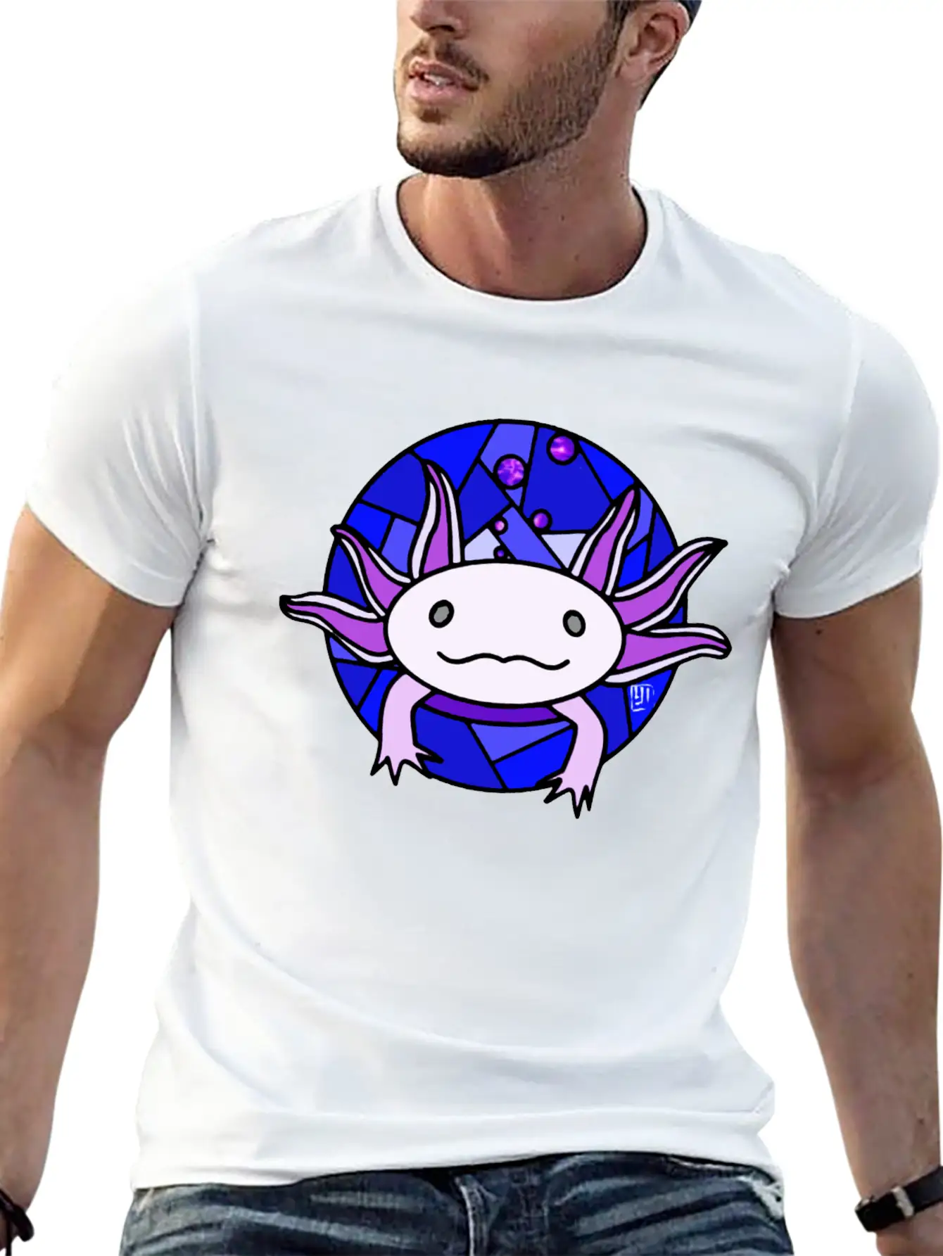 Purple Axolotl Stained Glass Stylish Everyday T-Shirt – Unisex Basic Cotton Tee