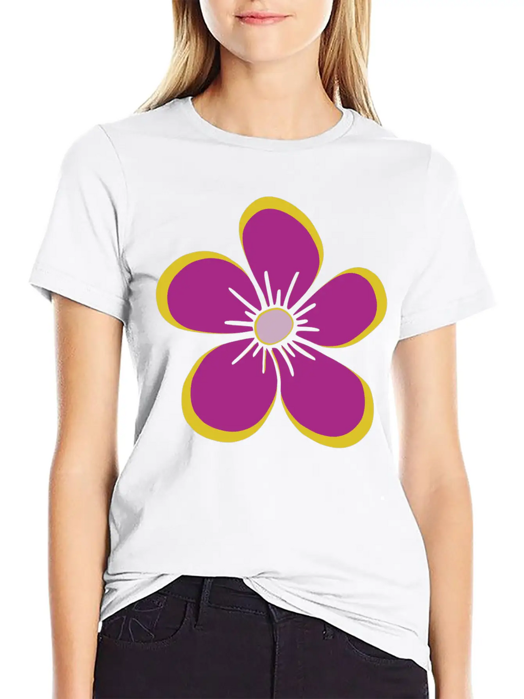 Purple Blooming Flower, Flowery, Floral Pattern Casual Graphic T-Shirt – Simple And Comfortable Daily Wear