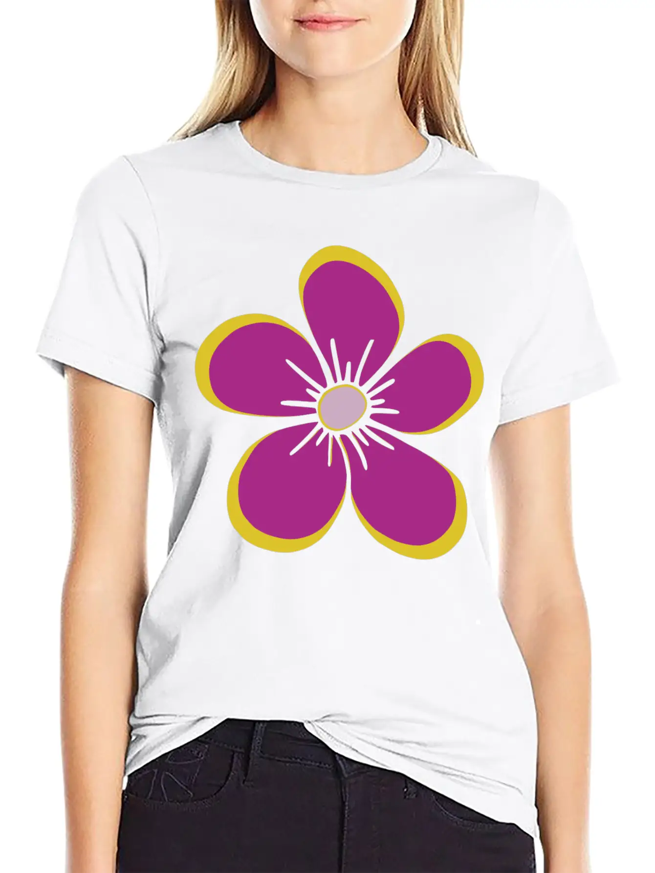Purple Blooming Flower, Flowery, Floral Pattern Casual Graphic T-Shirt – Simple And Comfortable Daily Wear